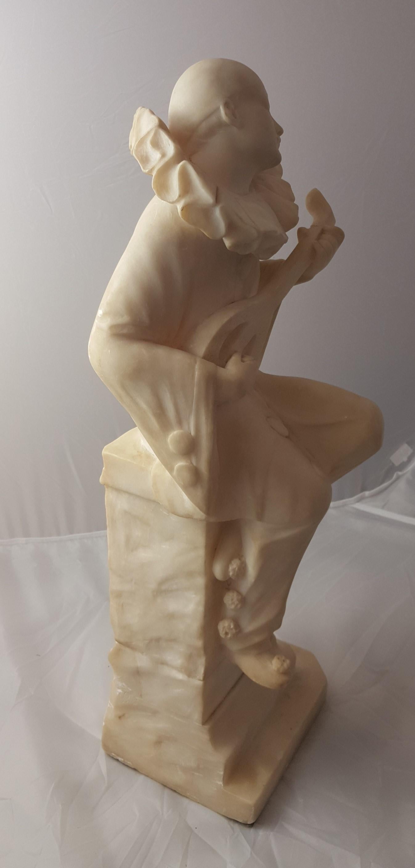 Romantic Italy Pierrot Alabaster Sculpture, 1900s 1