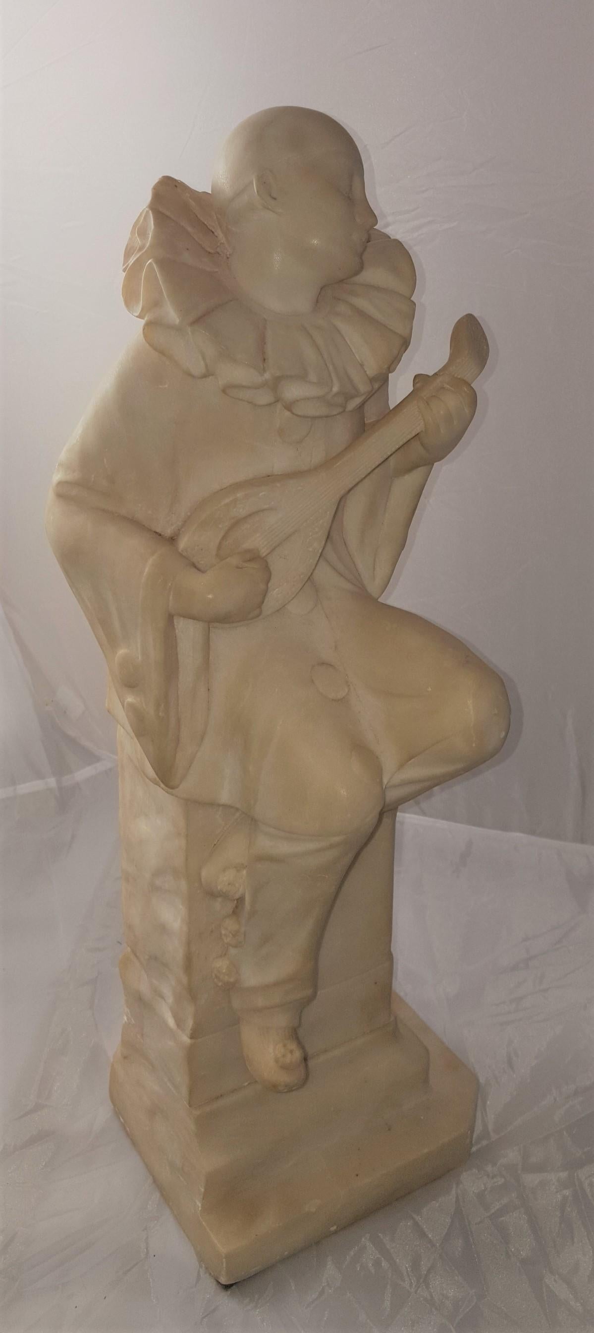 Romantic Italy Pierrot Alabaster Sculpture, 1900s 3