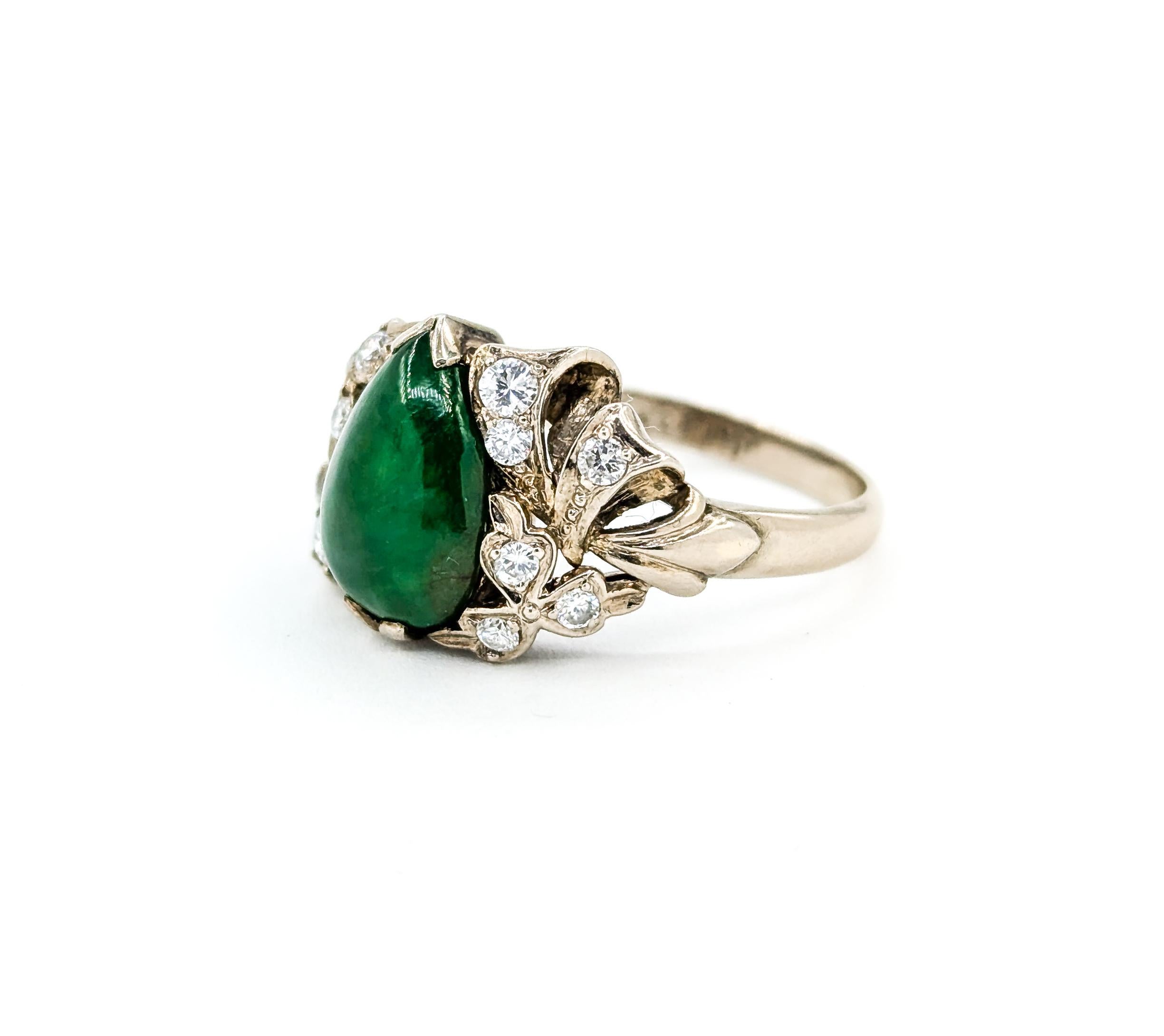 Romantic Jade & Diamond Ribbon Ring in White Gold For Sale 5