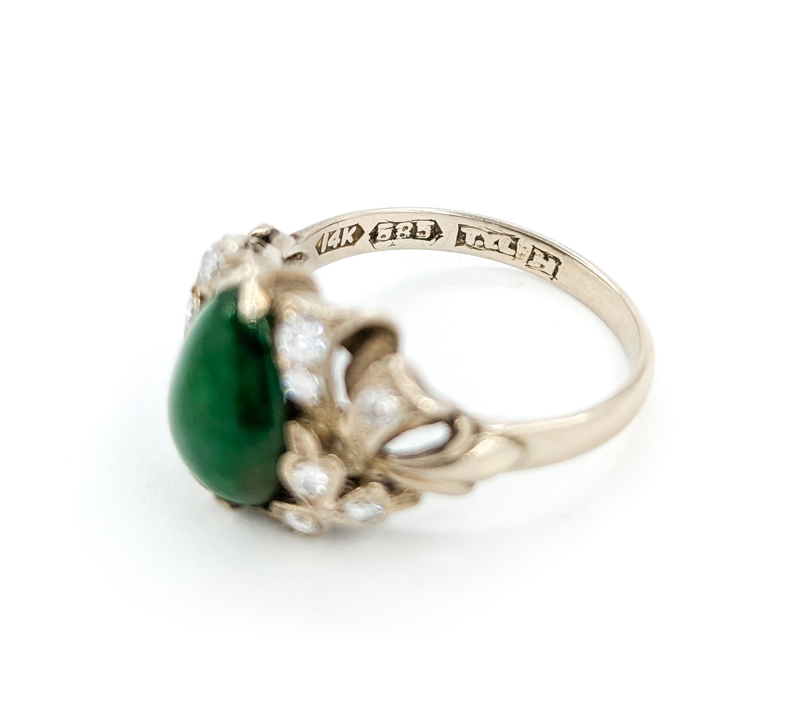 Romantic Jade & Diamond Ribbon Ring in White Gold For Sale 6