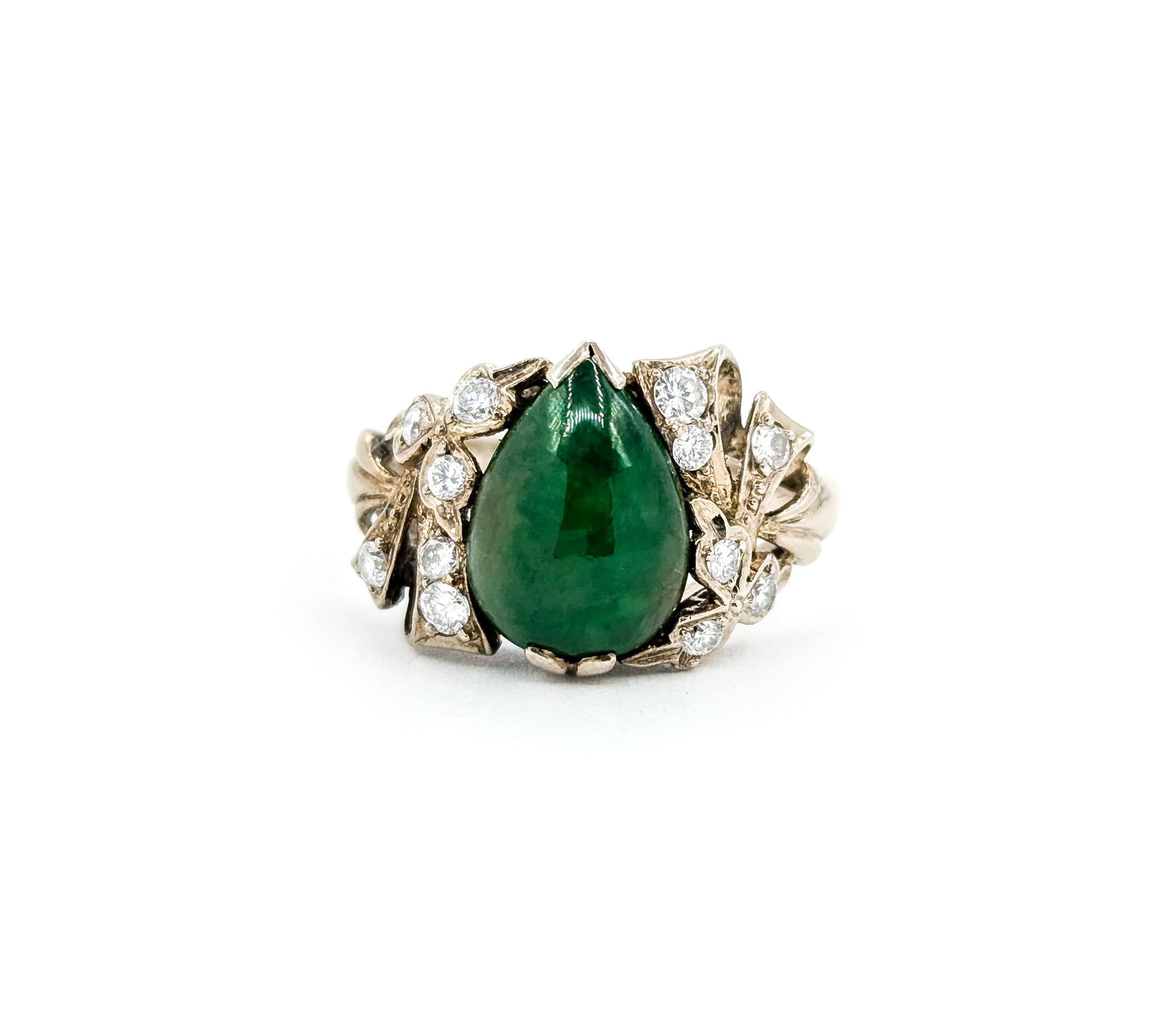 Romantic Jade & Diamond Ribbon Ring in White Gold For Sale 7