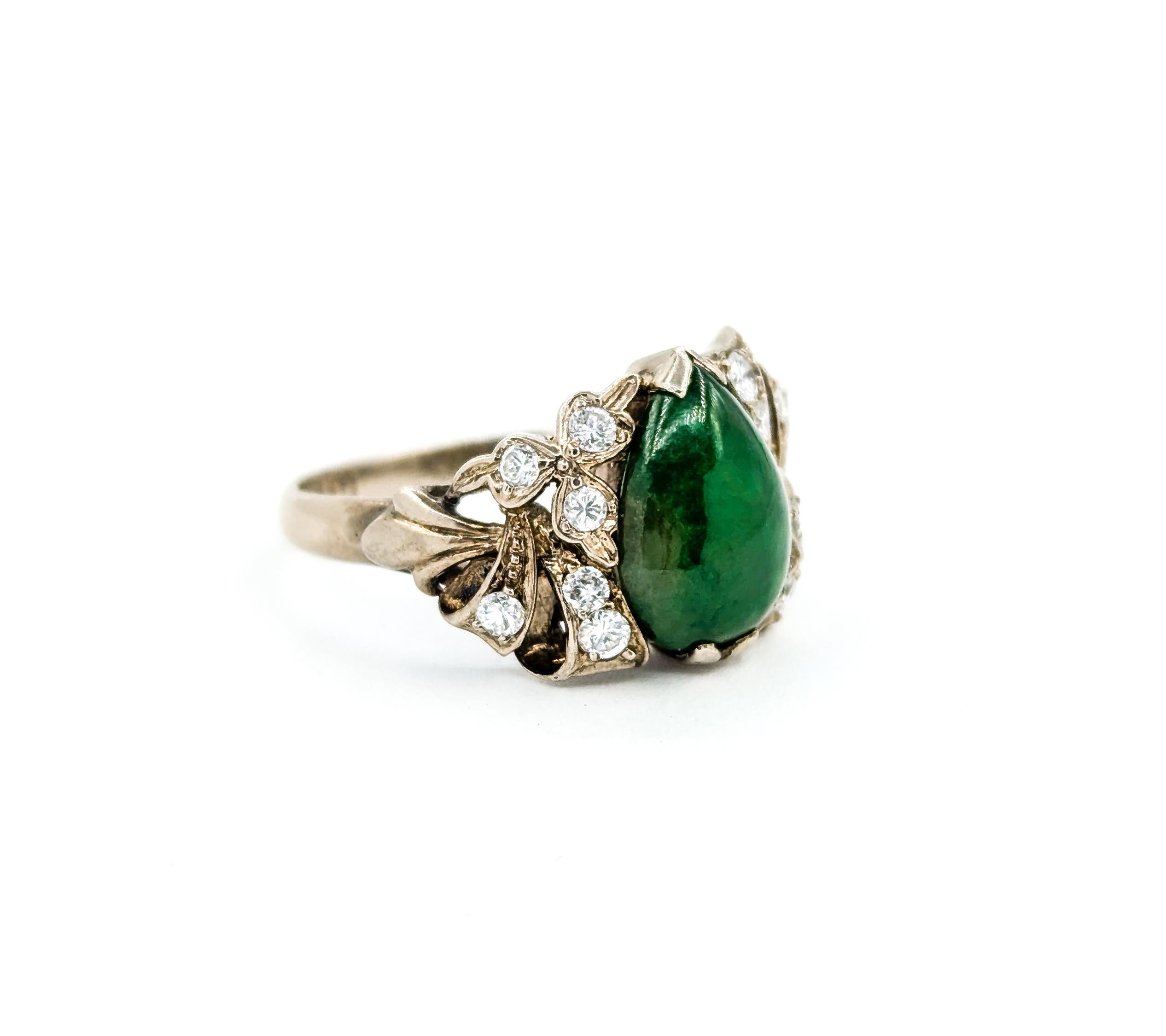 Romantic Jade & Diamond Ribbon Ring in White Gold For Sale 1