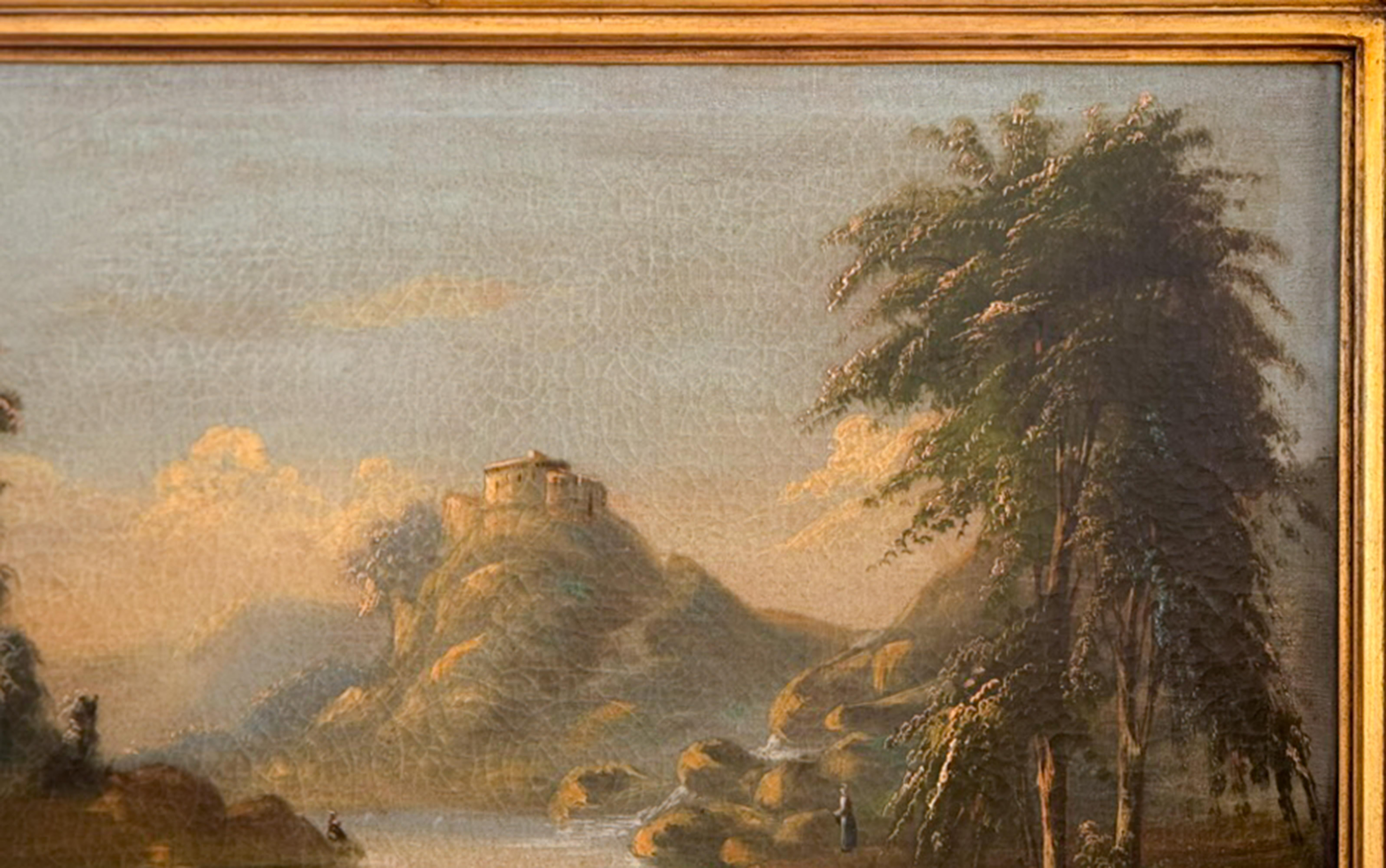 Romantisches Landschaftsgemälde mit Rahmen, Frankreich, 19. (Französisch) im Angebot