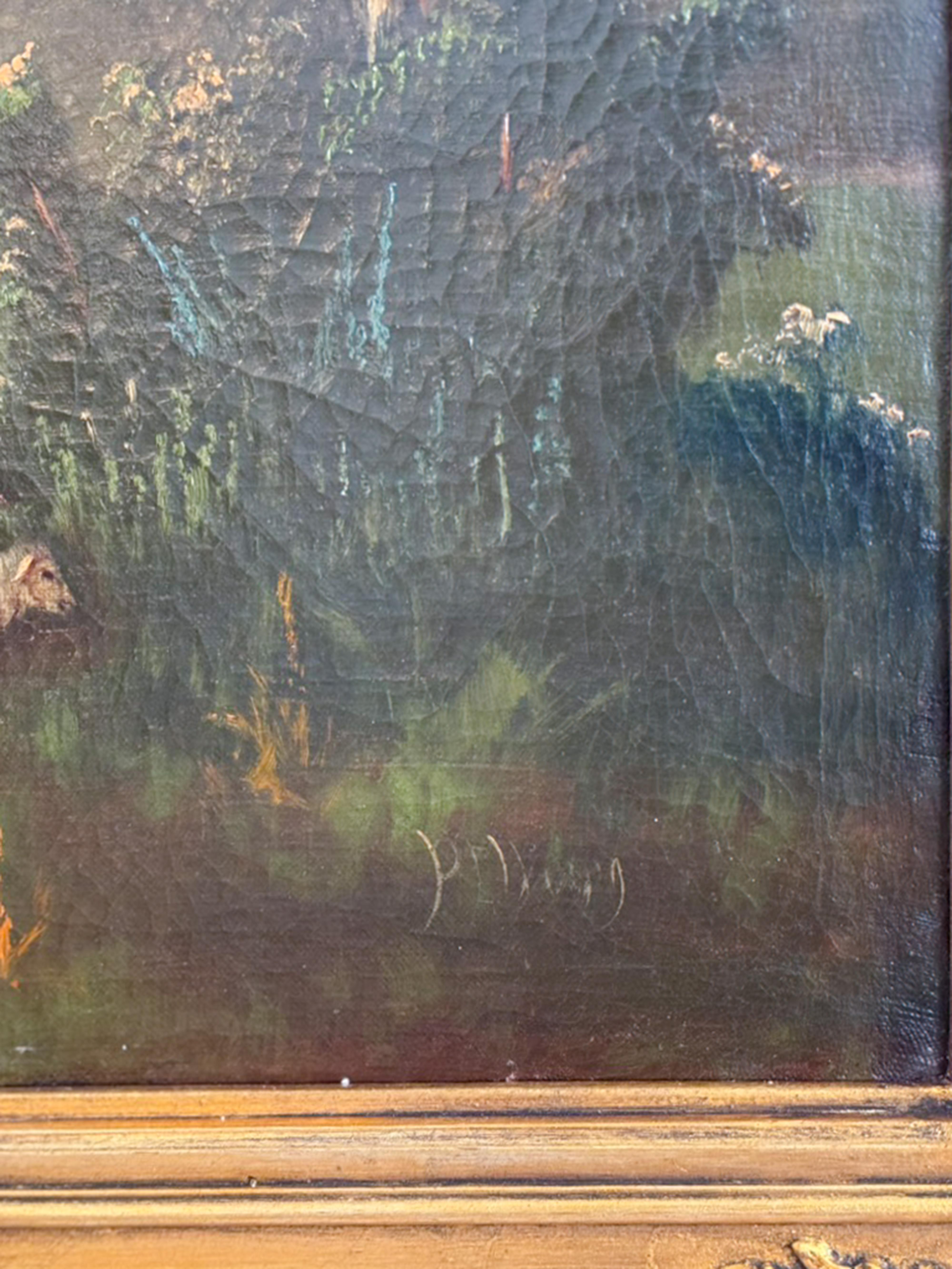 Romantisches Landschaftsgemälde mit Rahmen, Frankreich, 19. (Leinwand) im Angebot