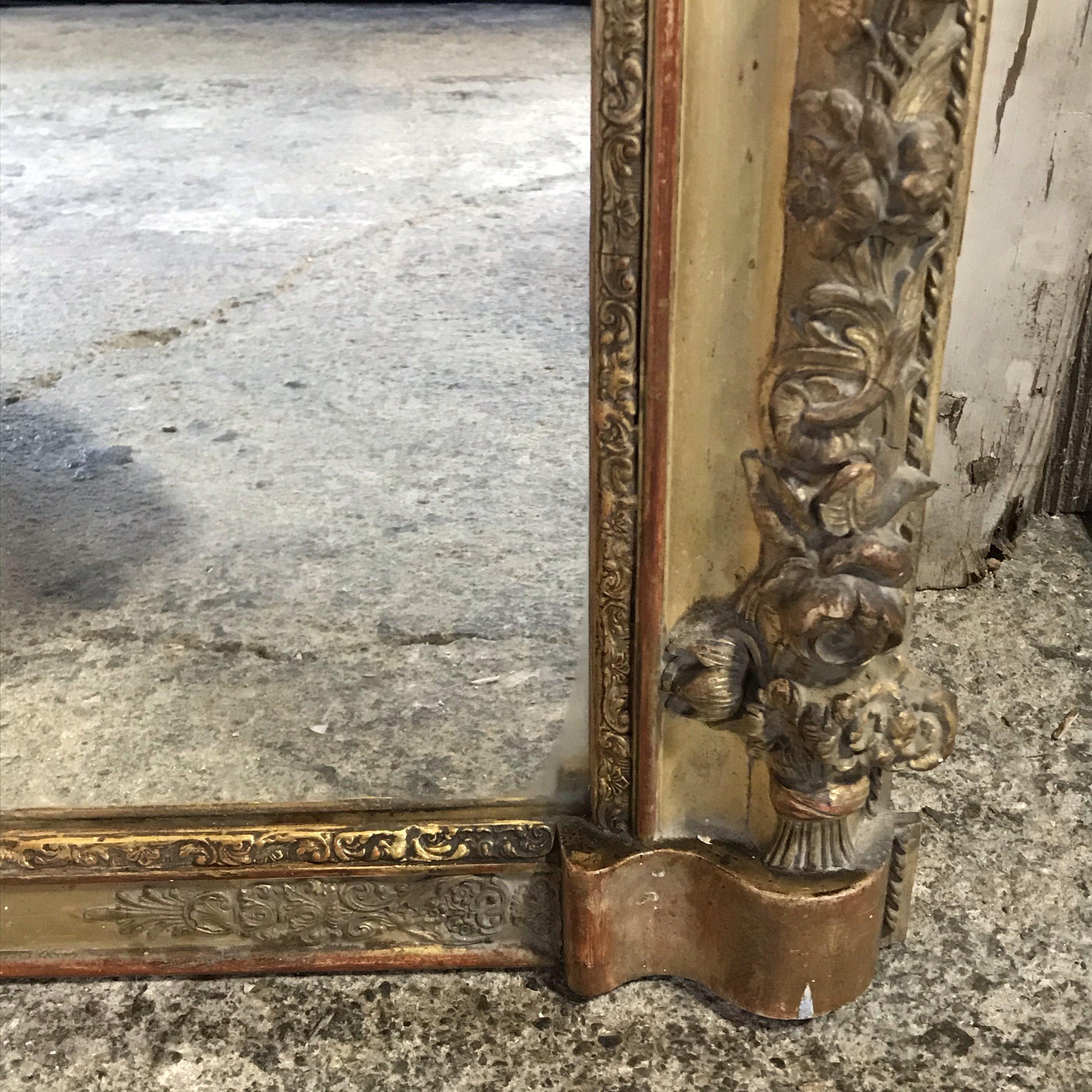 Romantic Large 19th Century French Gold Carved Giltwood Mirror In Good Condition In Hopewell, NJ