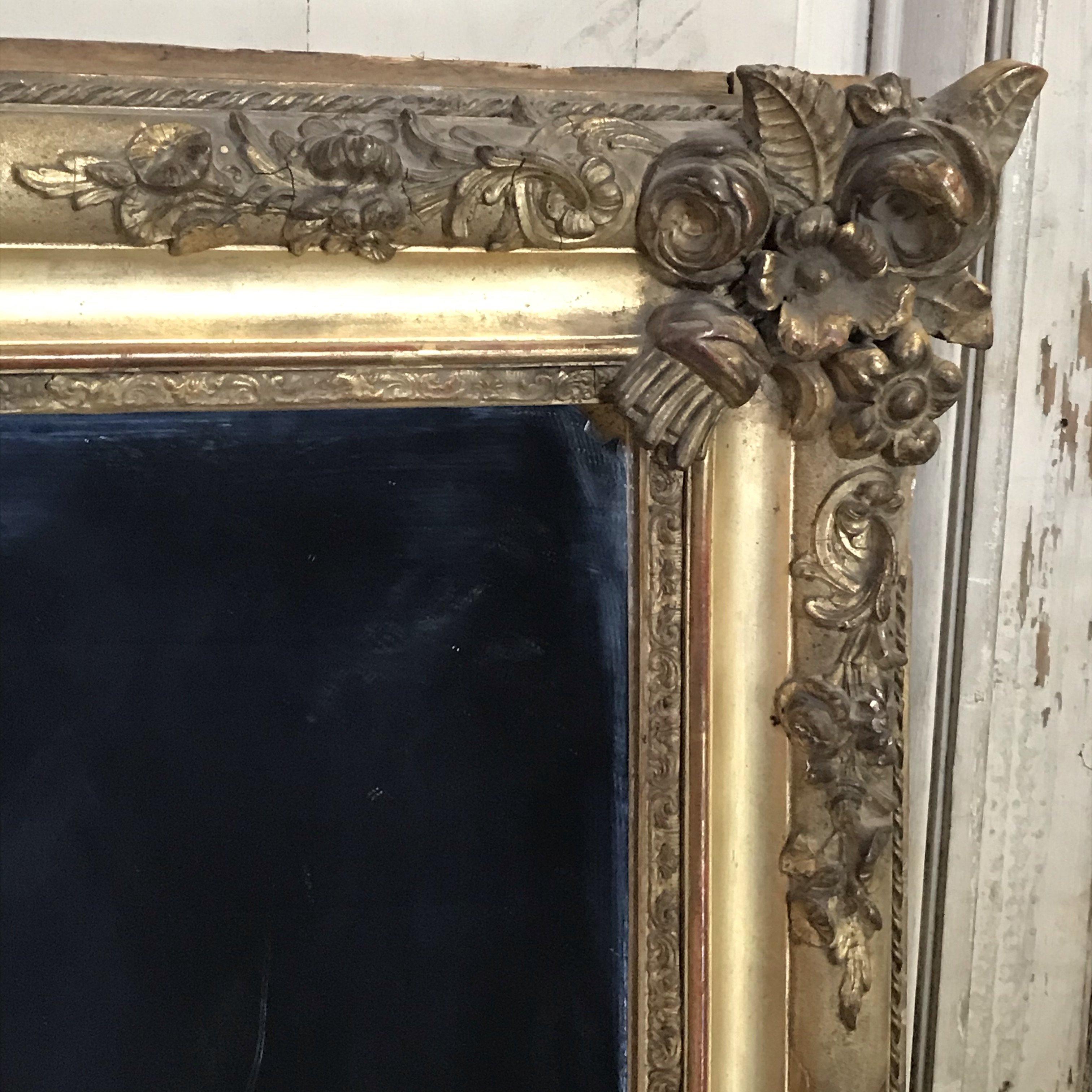 Romantic Large 19th Century French Gold Carved Giltwood Mirror 2