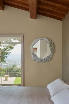 Romantic lavastone MIRROR 48'' diameter, white, milky, cloudy, Handmade in Italy
