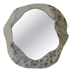 Romantic lavastone MIRROR 48'' diameter, white, milky, cloudy, Handmade in Italy