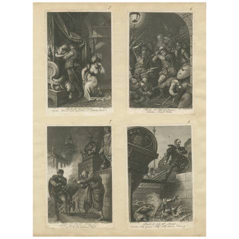 Romantic Literary Engravings, Copper Print, Multi-Scene, Germany 1818