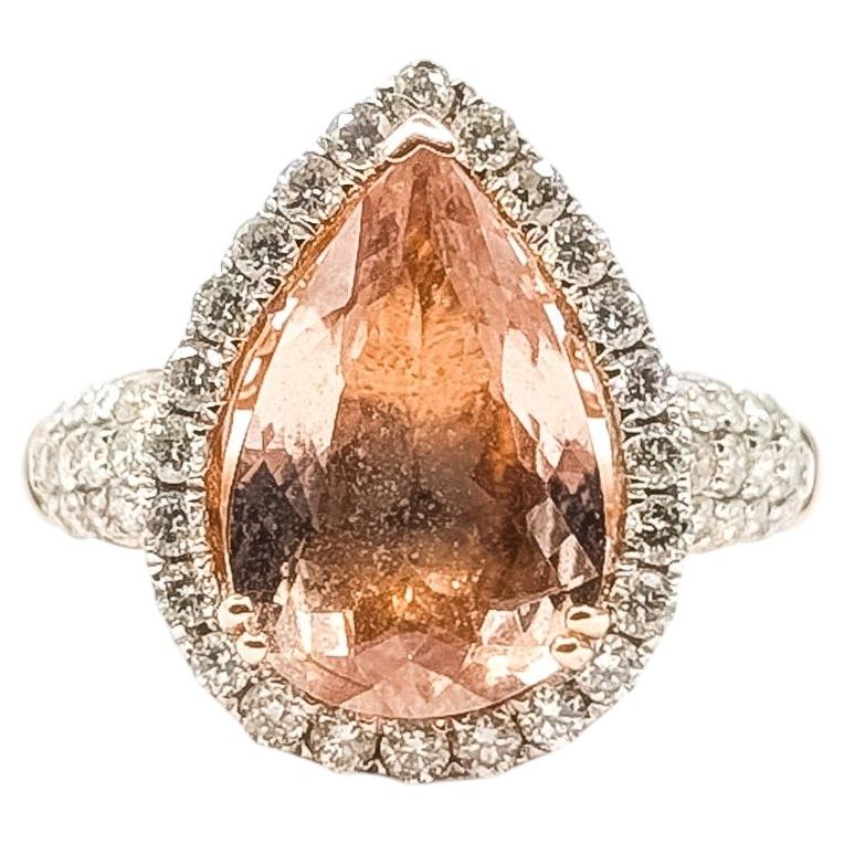 Romantic Morganite & Diamond Halo Ring in 14k Rose Gold For Sale