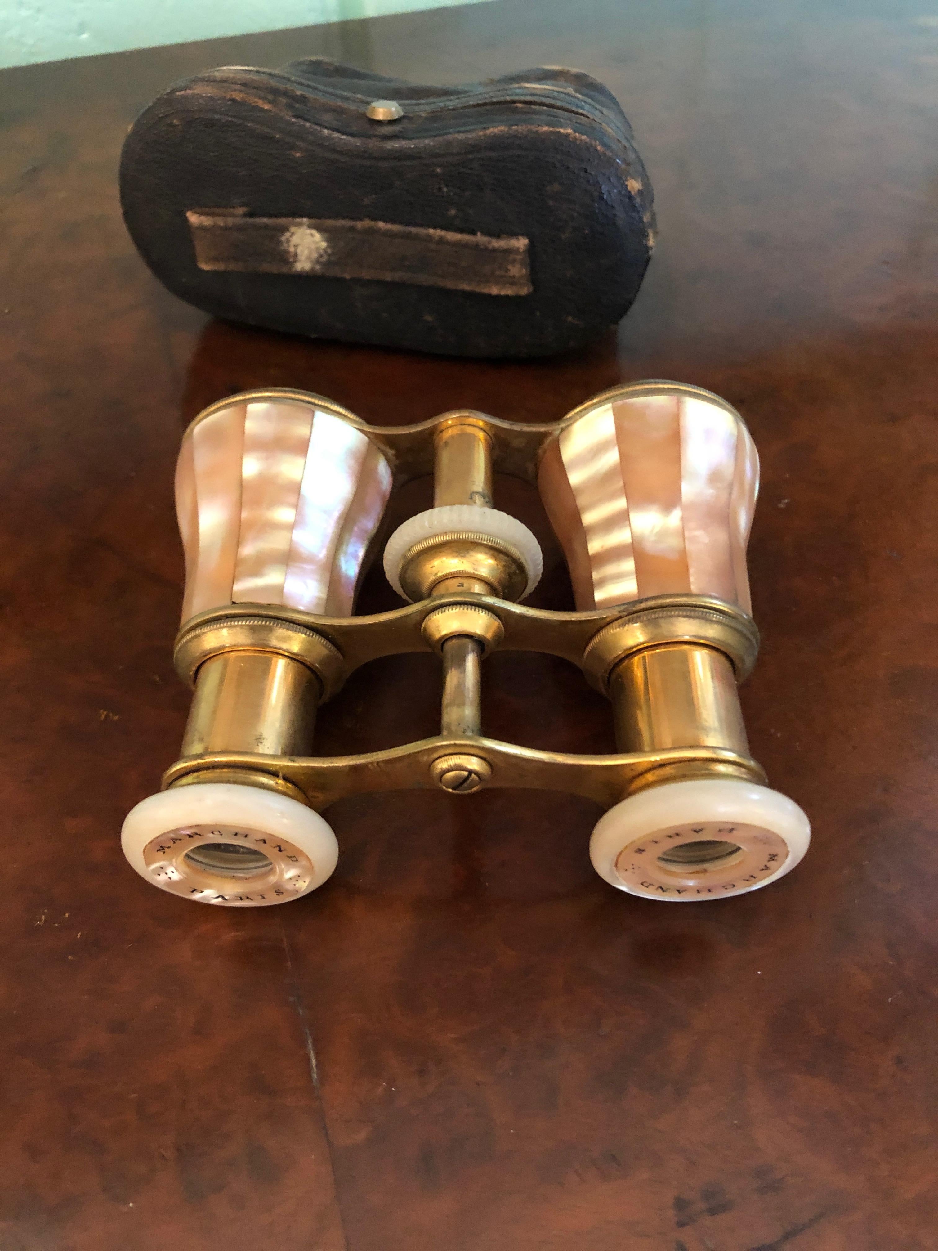 19th Century Romantic Mother of Pearl and Brass Parisian Opera Glasses