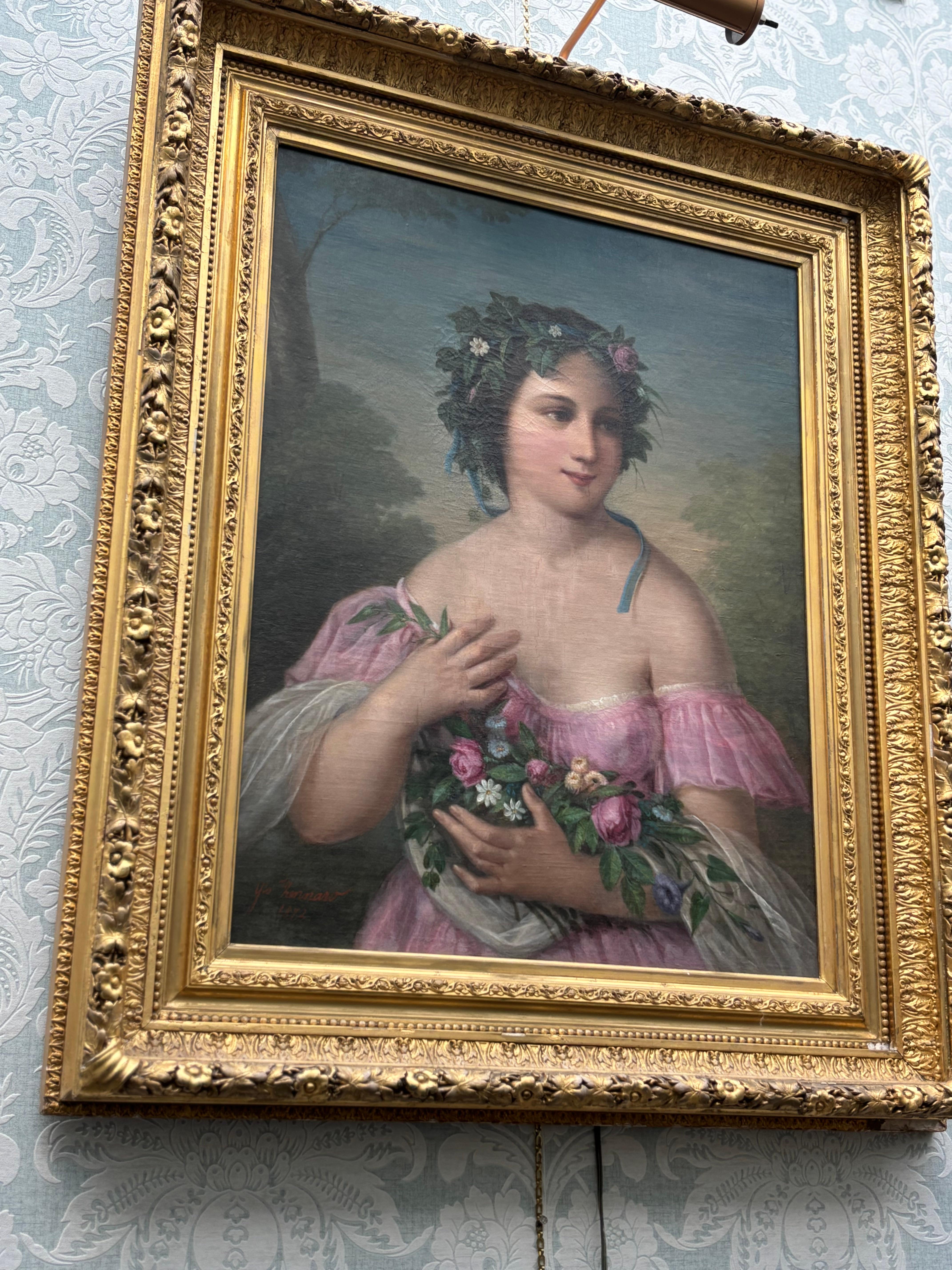 Romantic Movement Portrait of an Italian Girl with Garlands by Giovanni Zennaro For Sale 2
