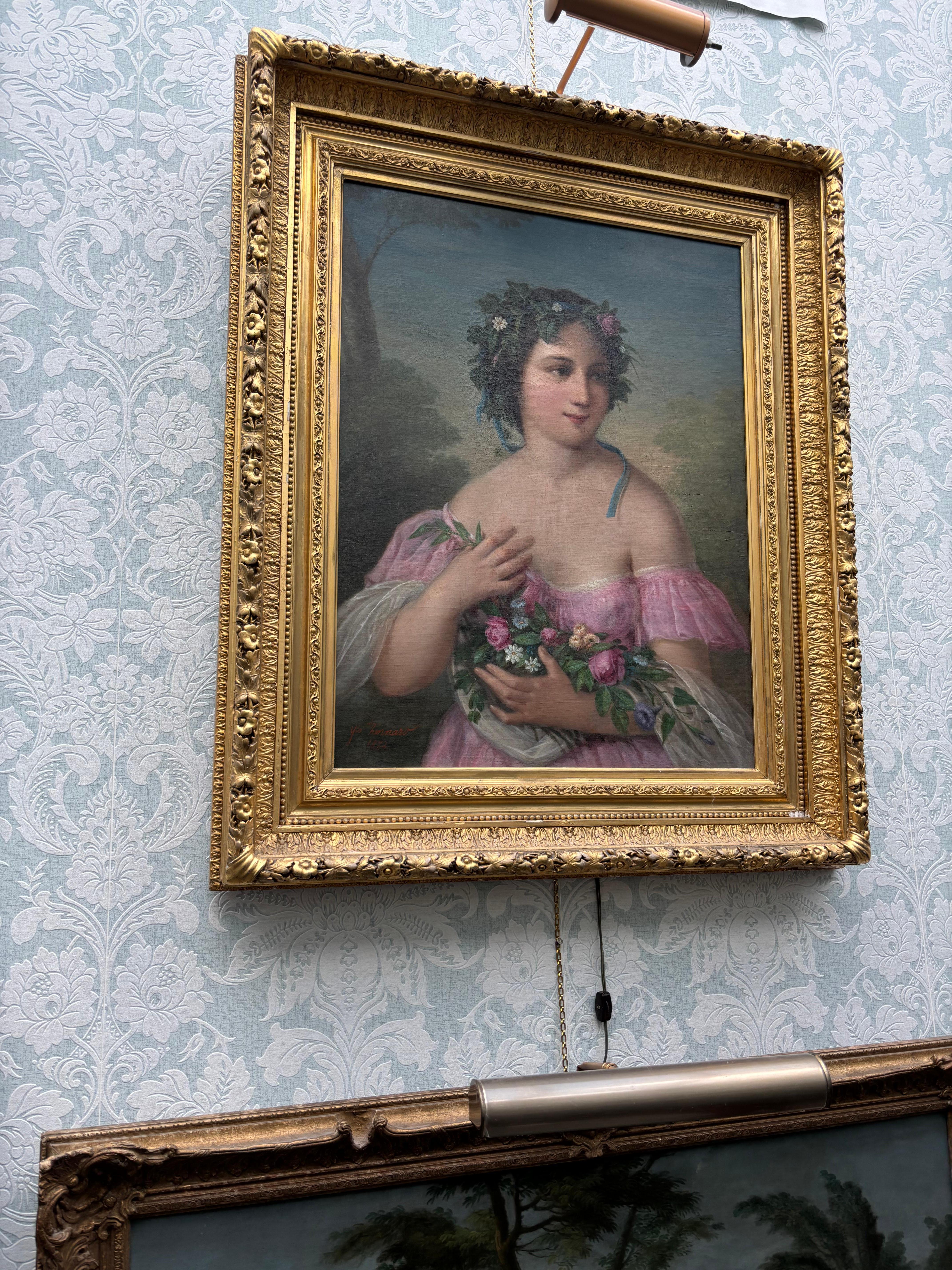 Romantic Movement Portrait of an Italian Girl with Garlands by Giovanni Zennaro For Sale 3