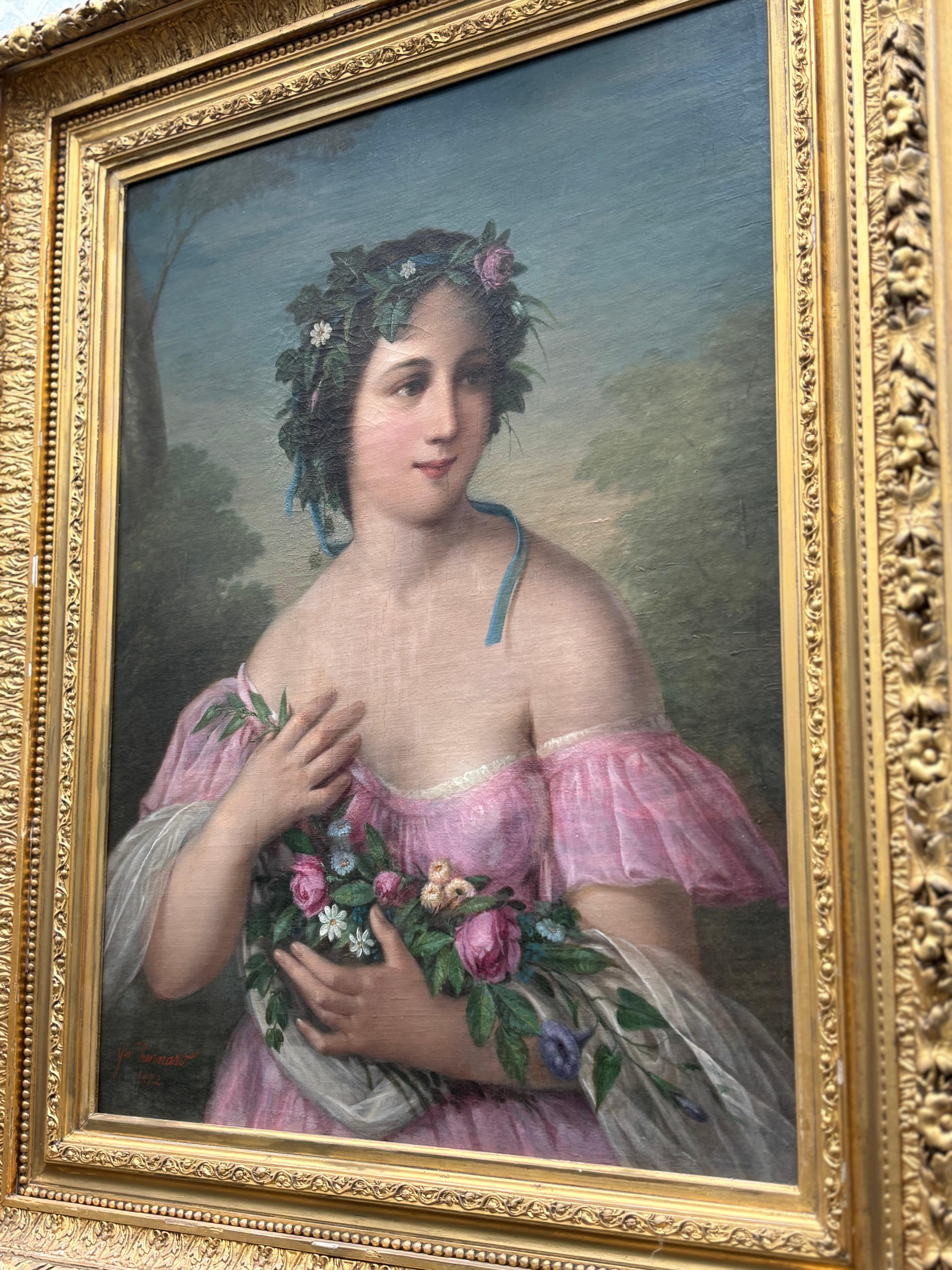 Romantic Movement Portrait of an Italian Girl with Garlands by Giovanni Zennaro In Good Condition For Sale In Vancouver, British Columbia