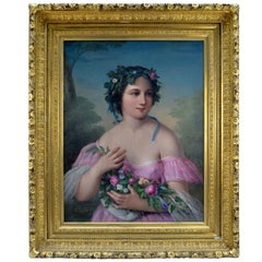 Romantic Movement Portrait of an Italian Girl with Garlands by Giovanni Zennaro