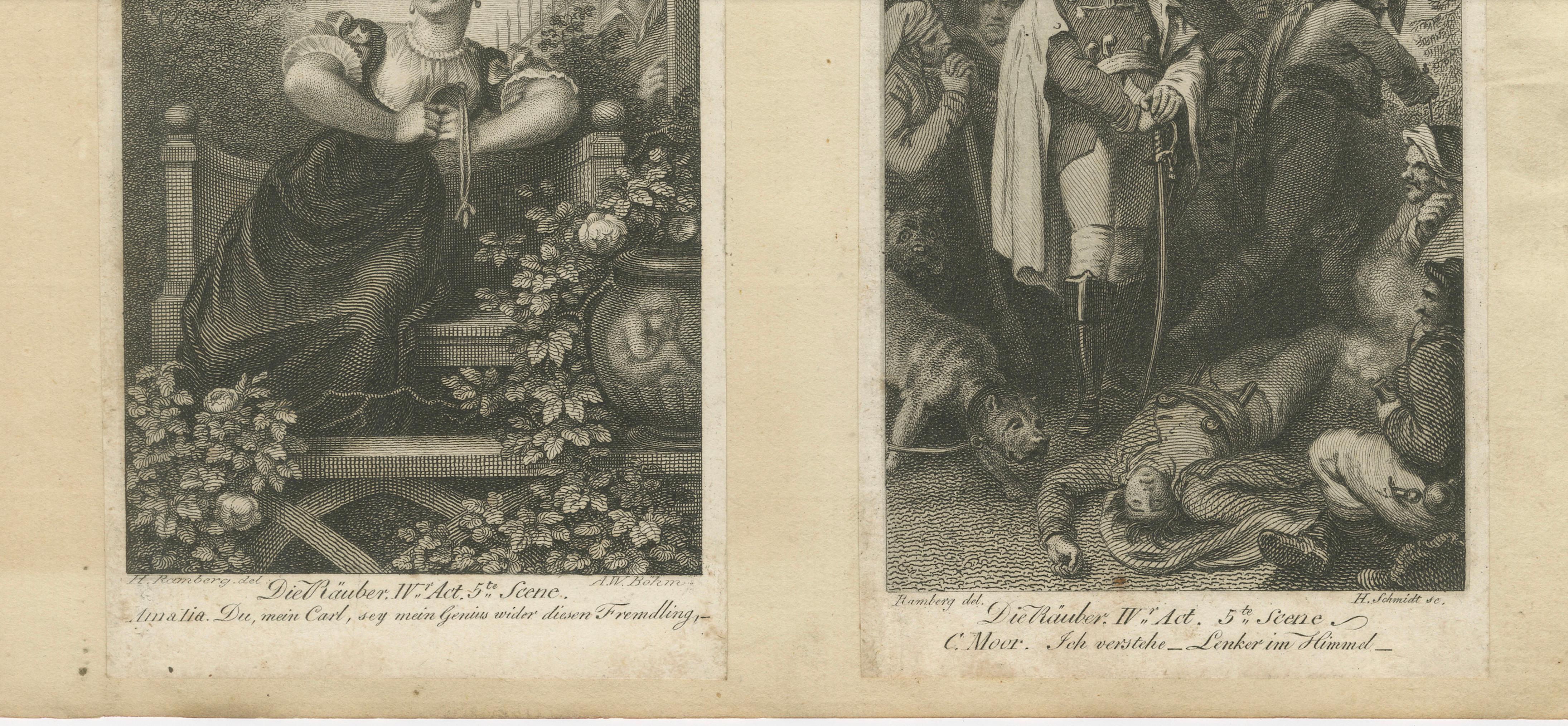 Romantic Narrative Engravings, Copper Print, German, Early 19th Century