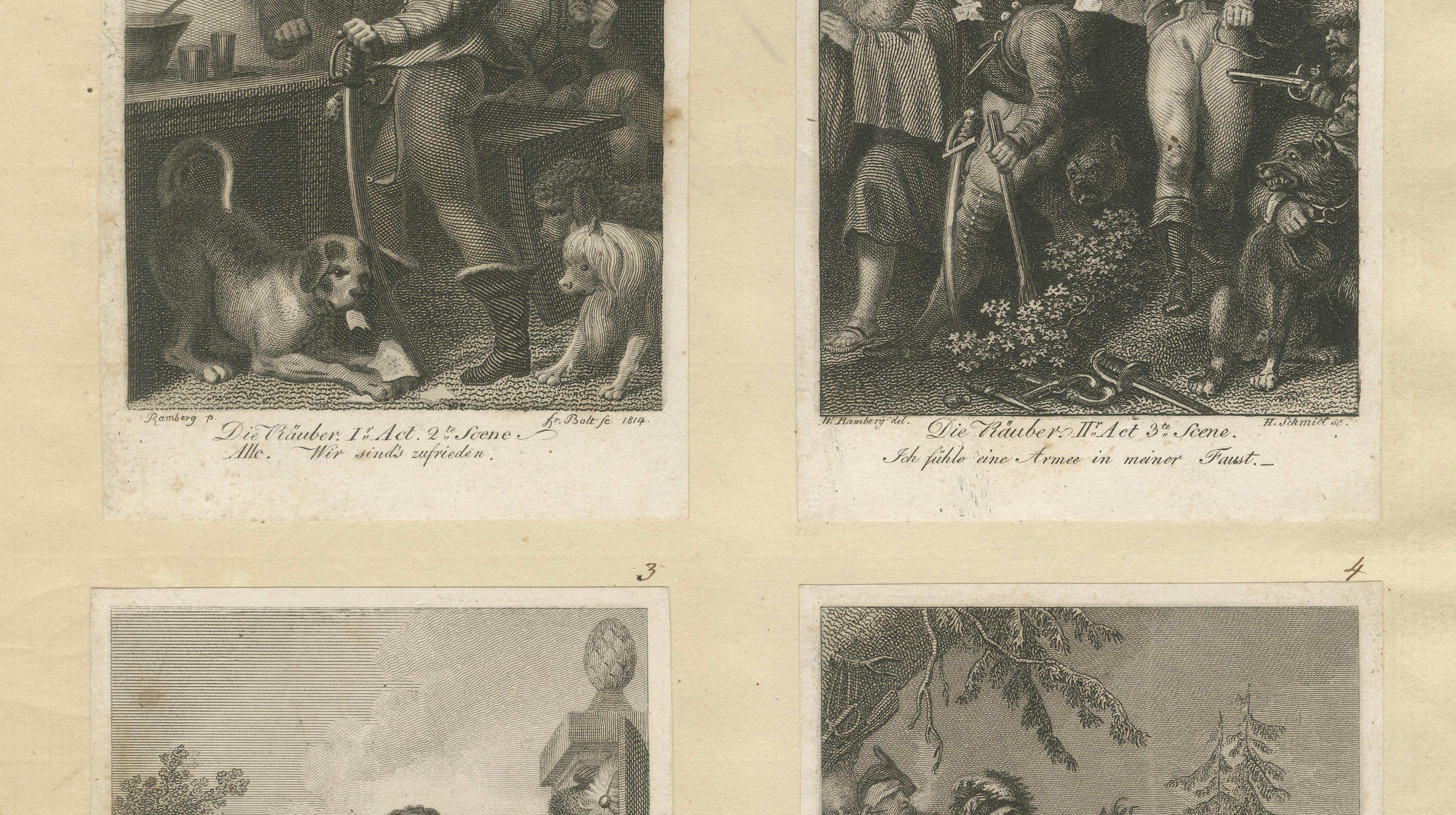 Romantic Narrative Engravings, Copper Print, German, Early 19th Century