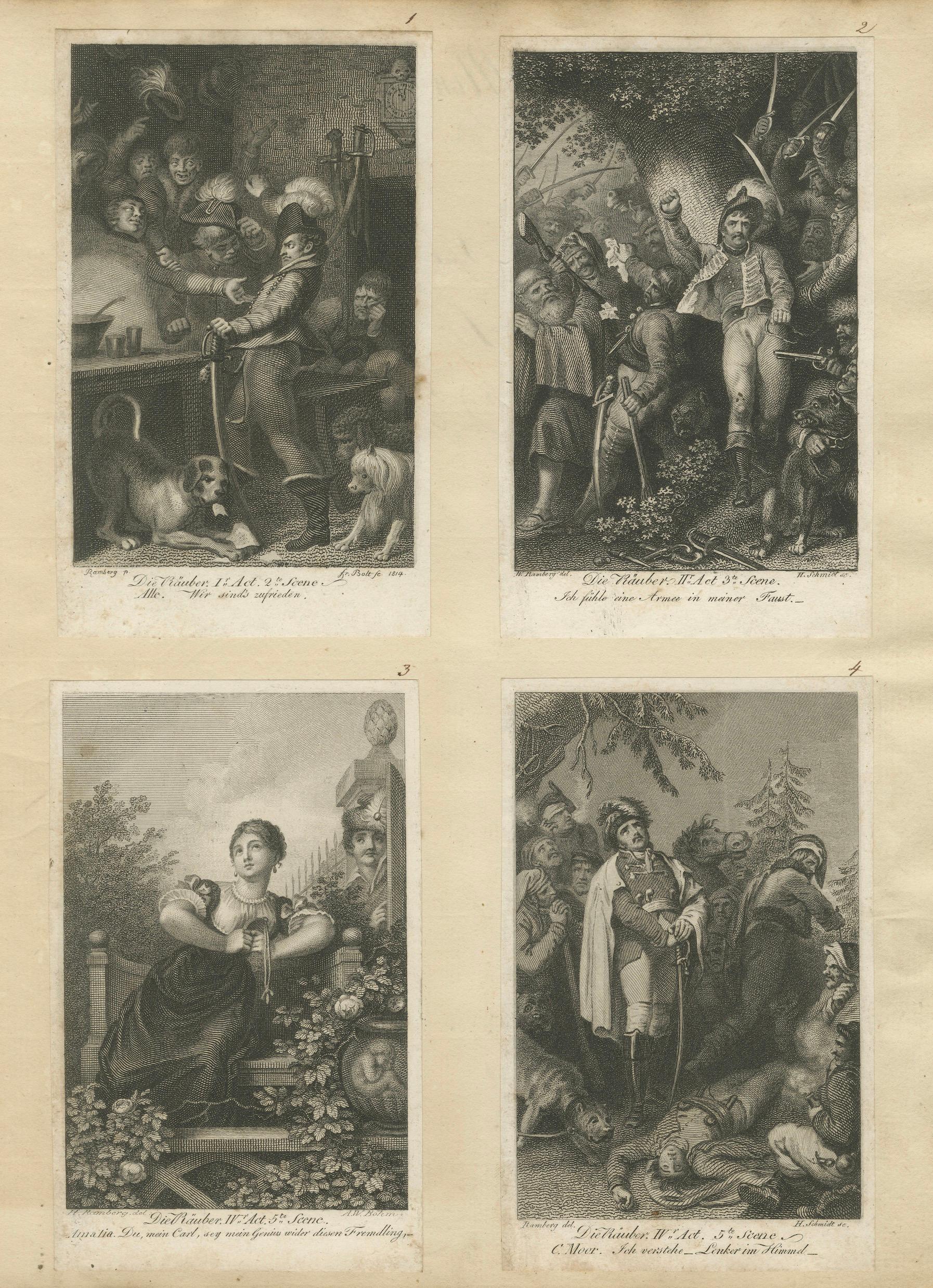 Romantic Narrative Engravings, Copper Print, German, Early 19th Century