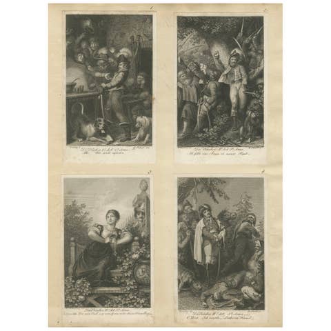 Romantic Narrative Engravings, Copper Print, German, Early 19th Century