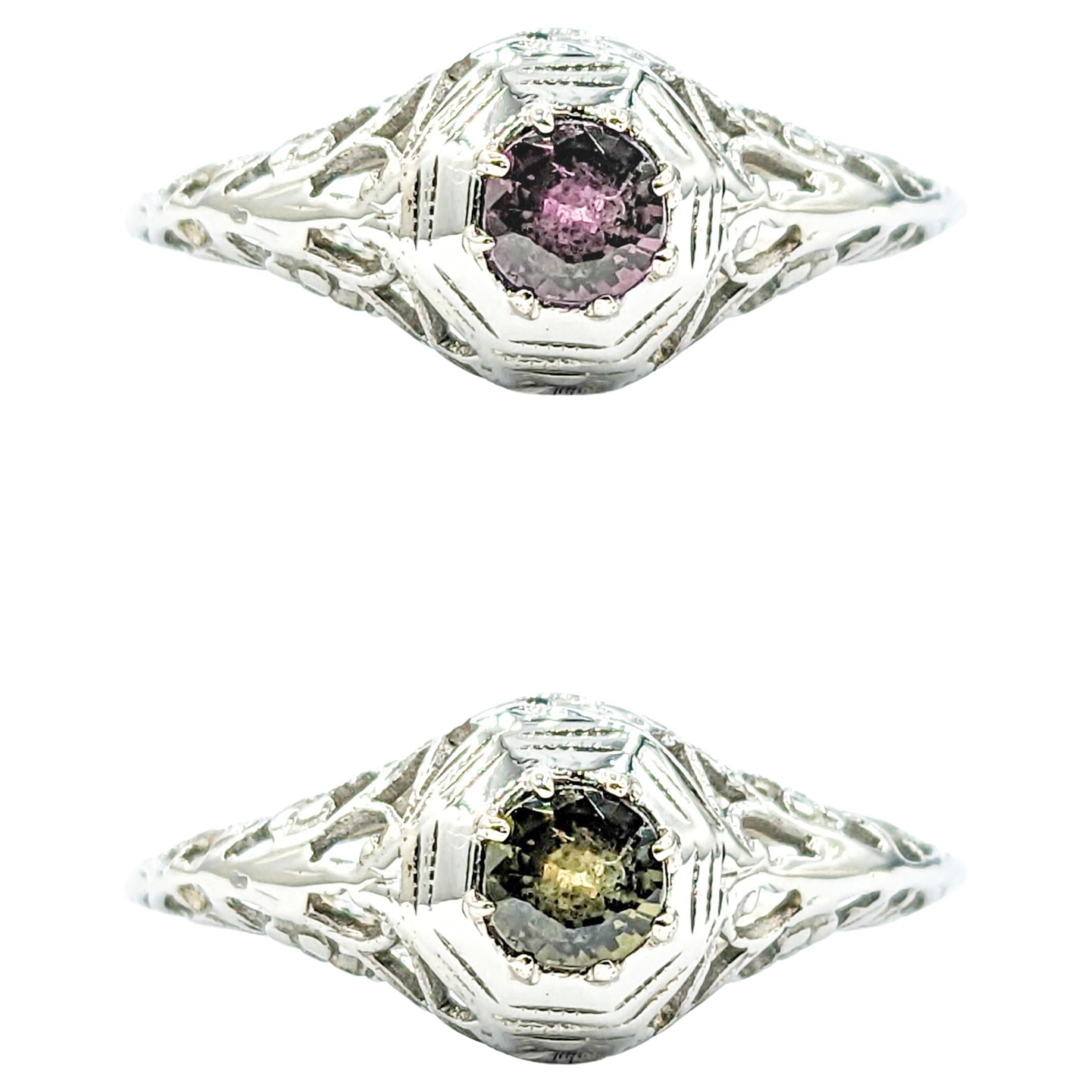 Romantic Natural Alexandrite Antique Ring in 18k White Gold  For Sale