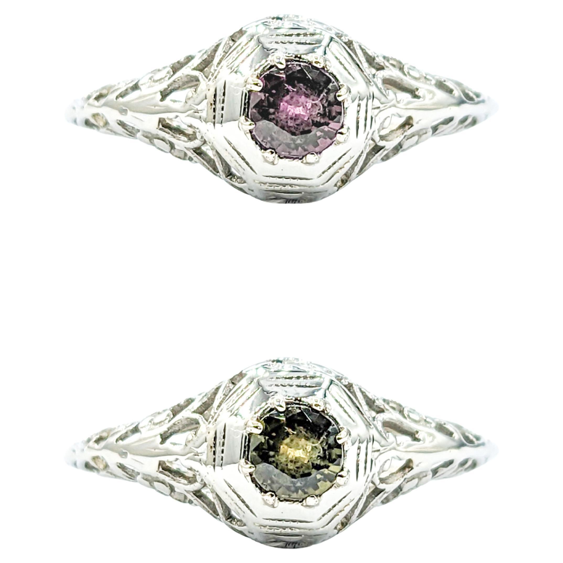 Romantic Natural Alexandrite Antique Ring in 18k White Gold