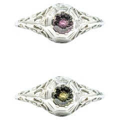 Romantic Natural Alexandrite Antique Ring in 18k White Gold 