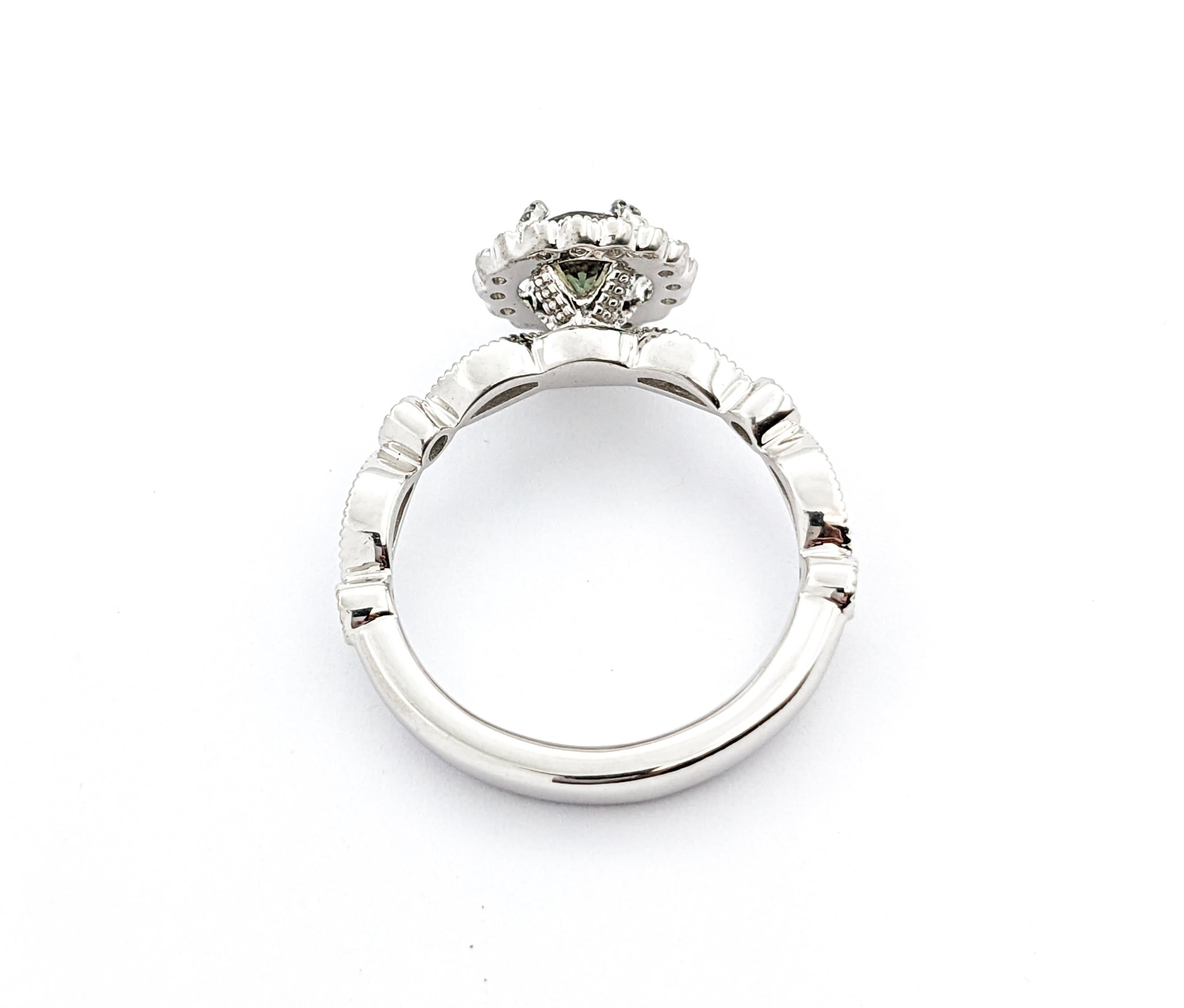 Romantic Natural Alexandrite & Diamond Halo Ring in Platinum For Sale 1