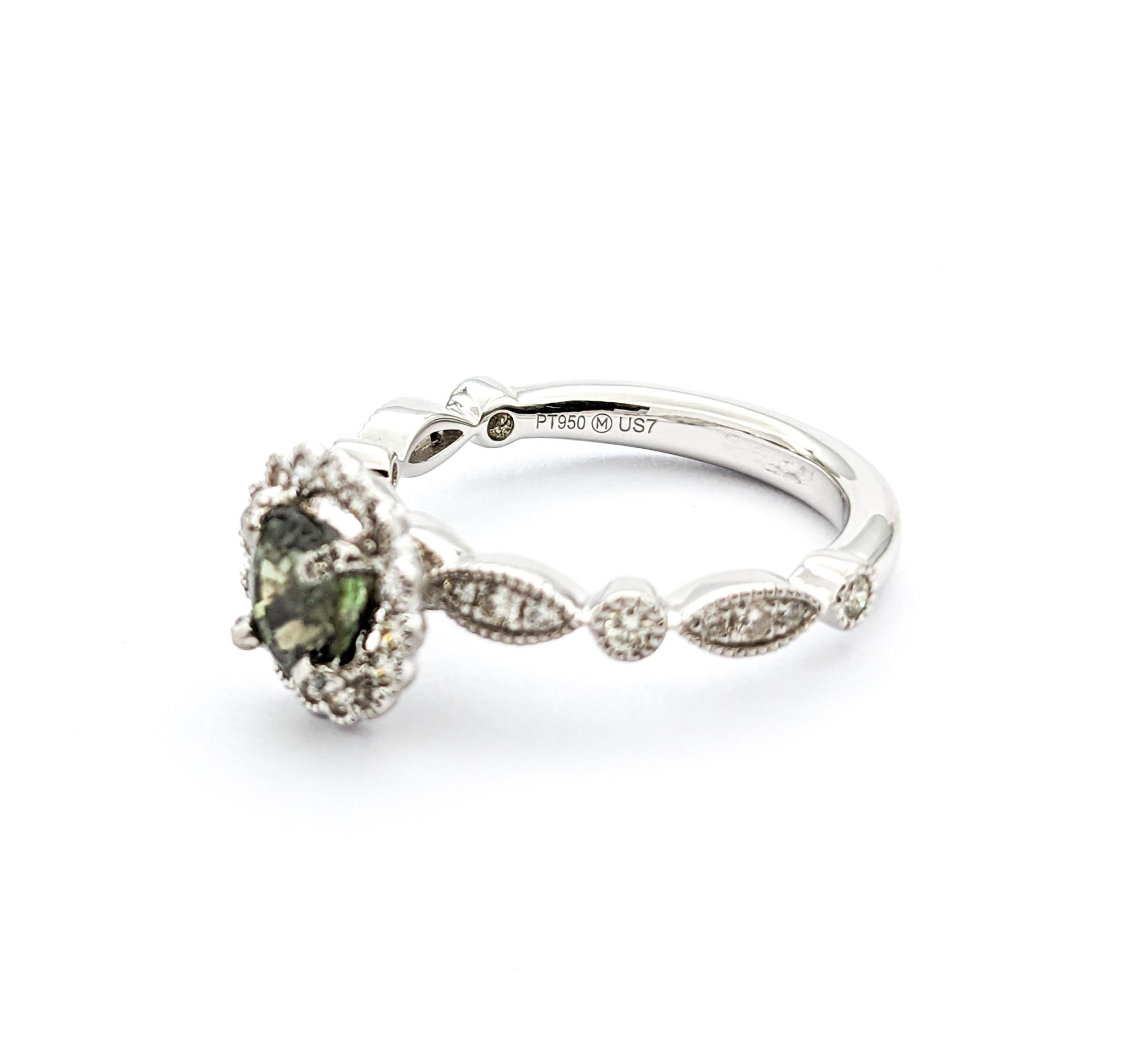 Romantic Natural Alexandrite & Diamond Halo Ring in Platinum For Sale 2