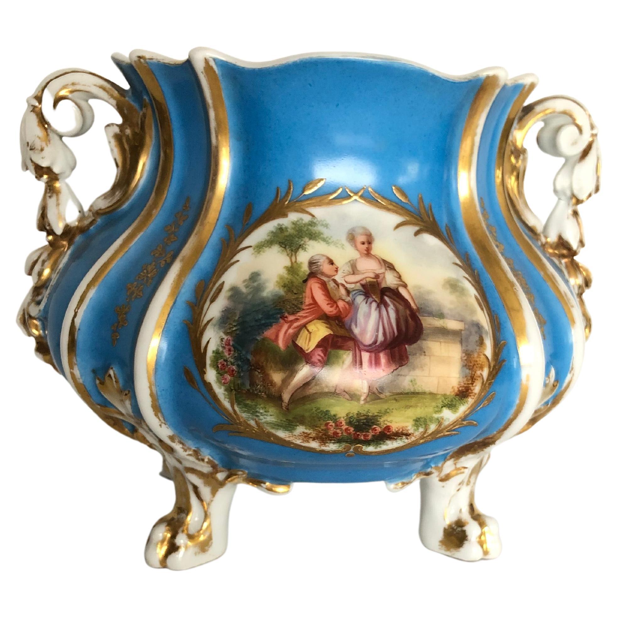 Romantic Old Paris Porcelain Bowl Vase For Sale