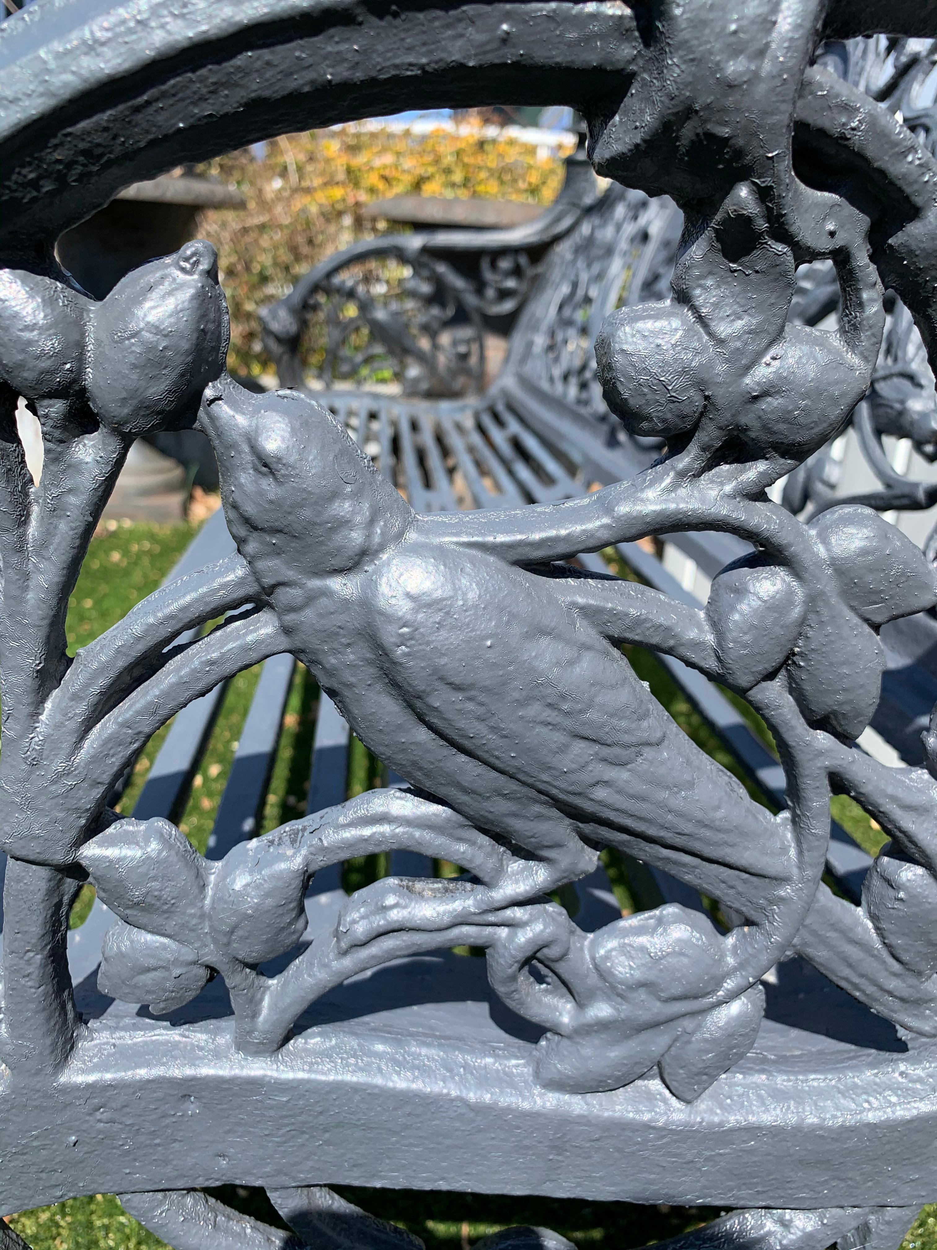 Romantic Ornate Antique French Black Iron Bench with Birds and Nymph In Good Condition In Hopewell, NJ