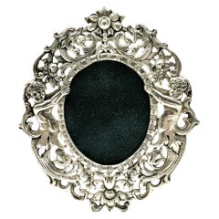 Romantic Ornate Oval Silver Picture Frame, Angels with Floral Garlands