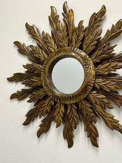 Romantic Ornately Carved Italian Sunburst Mirror with Antique Gold Finish
