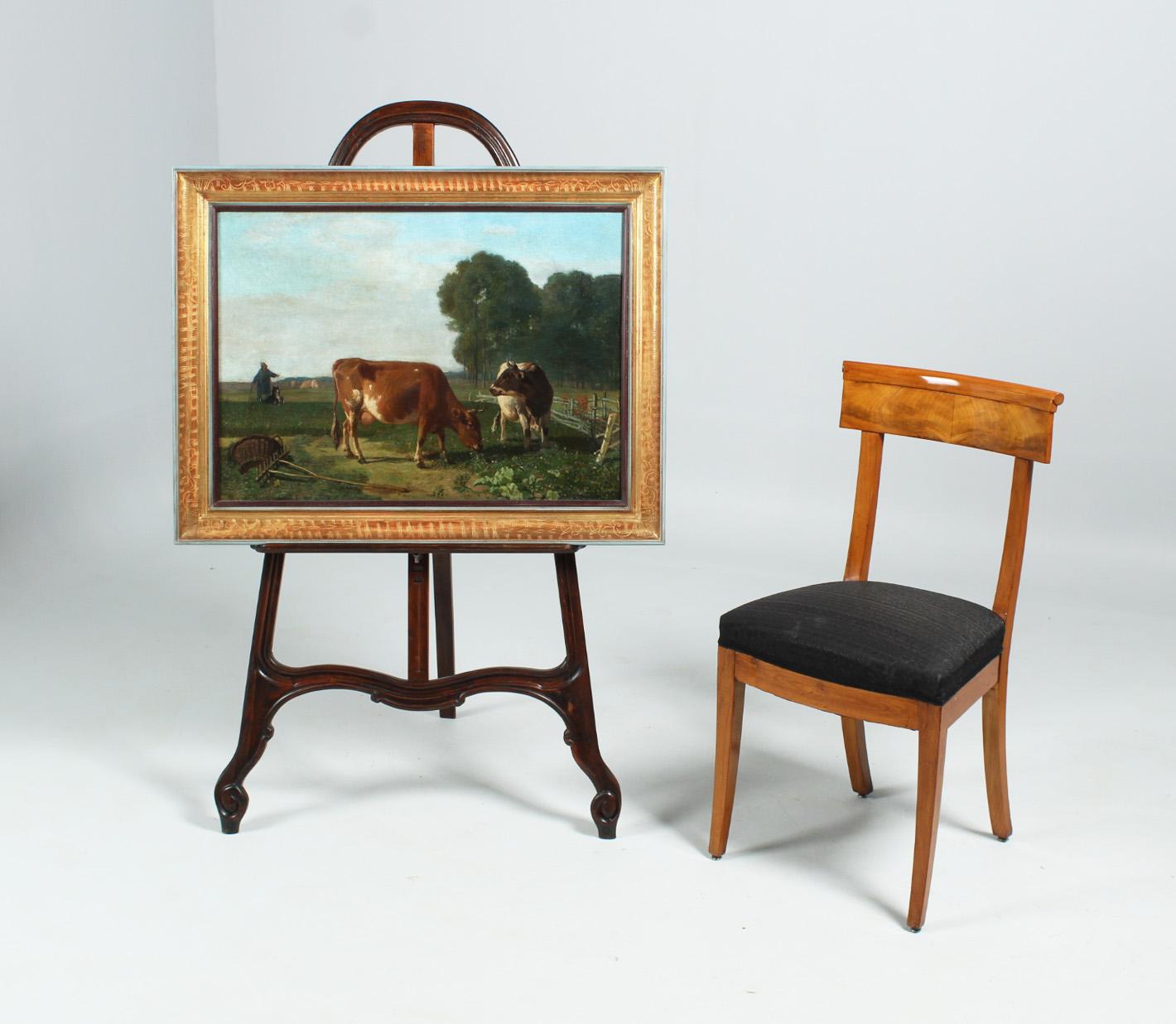 Romantic Painting, Oil on Canvas, Grazing Cows, Belgium 19th Century For Sale 6