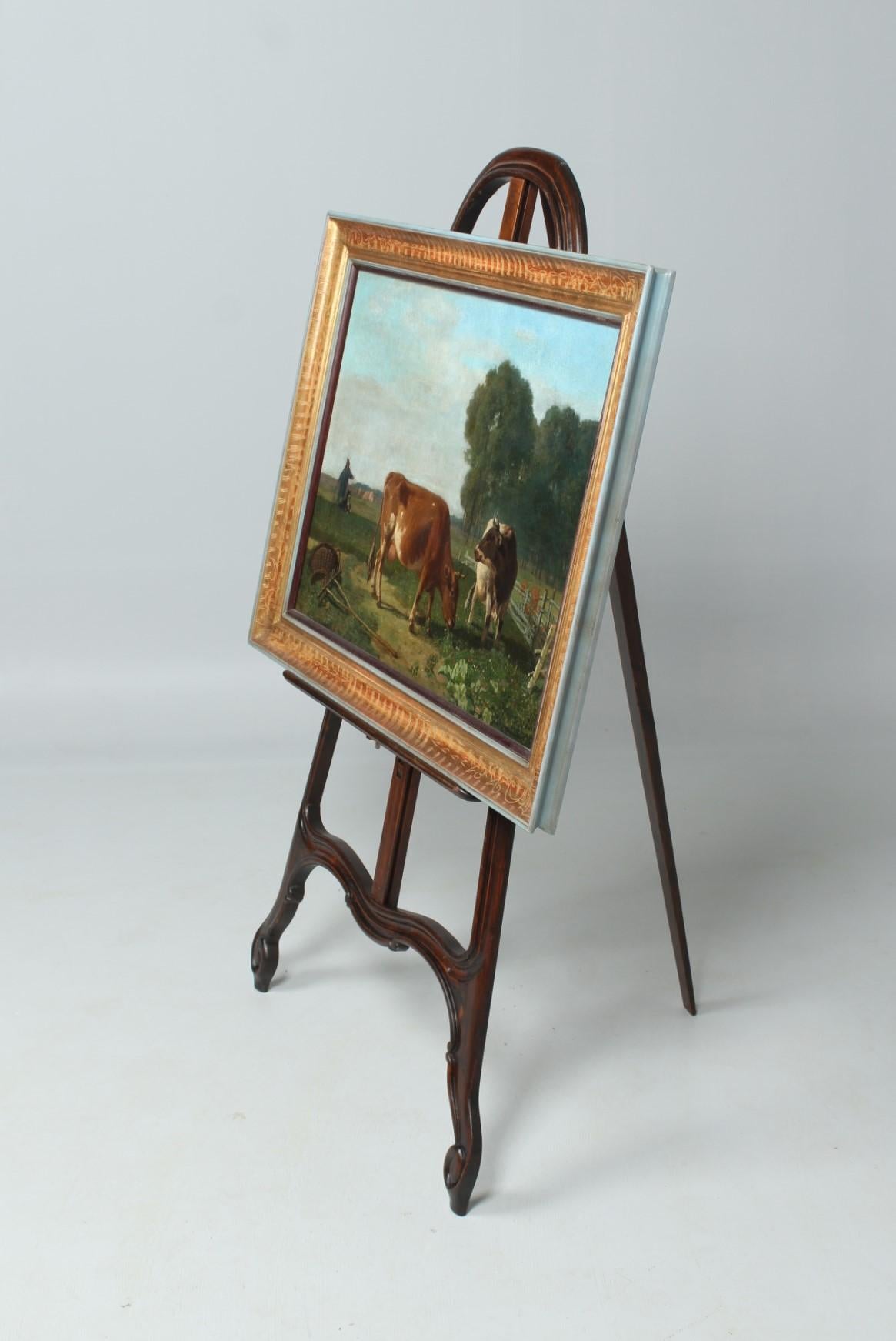 Romantisches Gemälde, Öl auf Leinwand, Grazing Cows, Belgien, 19. Jahrhundert im Angebot 6