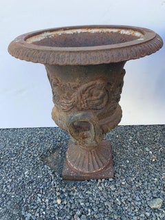 Romantic Pair of Antique French Iron Garden Urns Planters