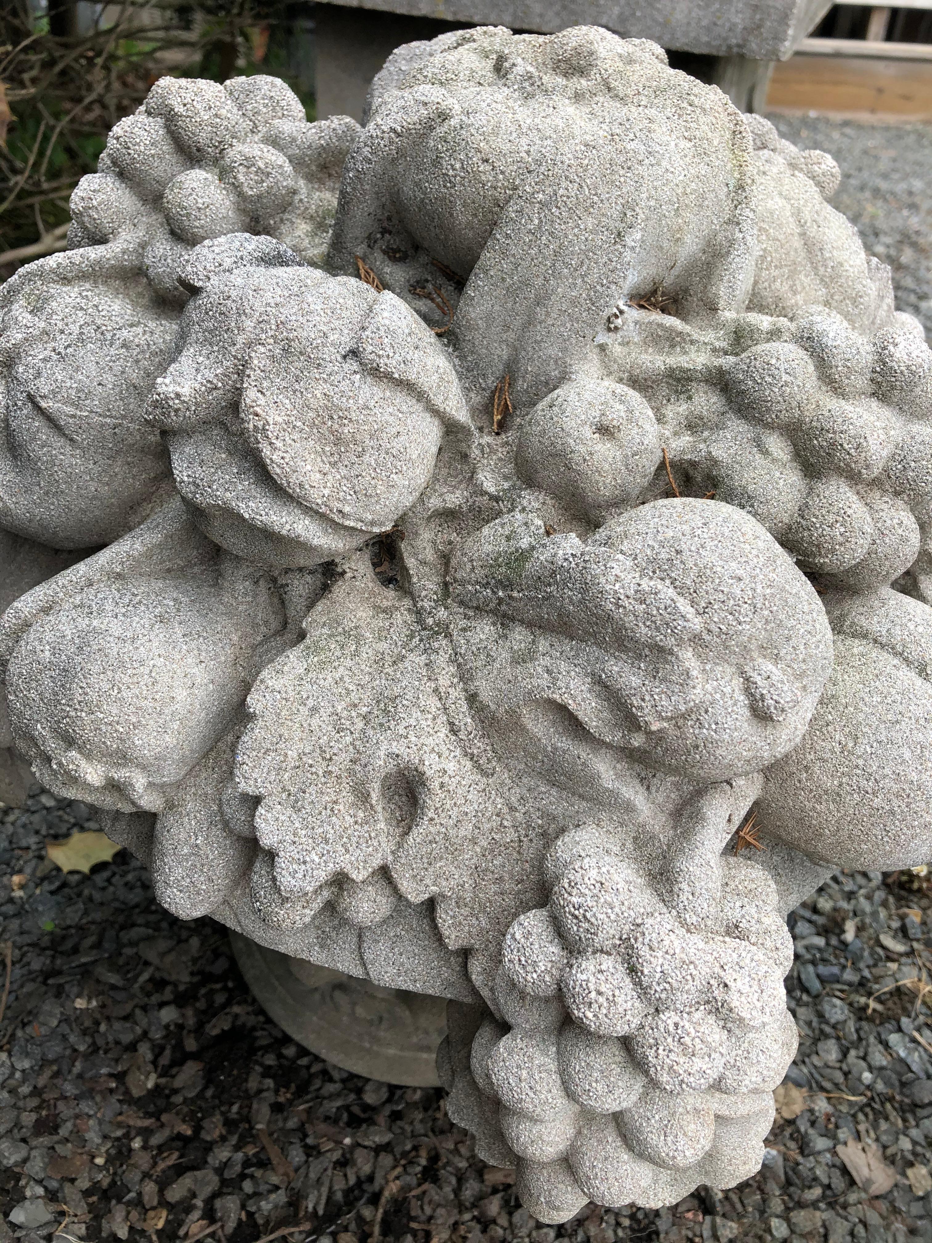 Romantic Pair of Cast Stone Fruit Garden Ornamental Sculptures  1