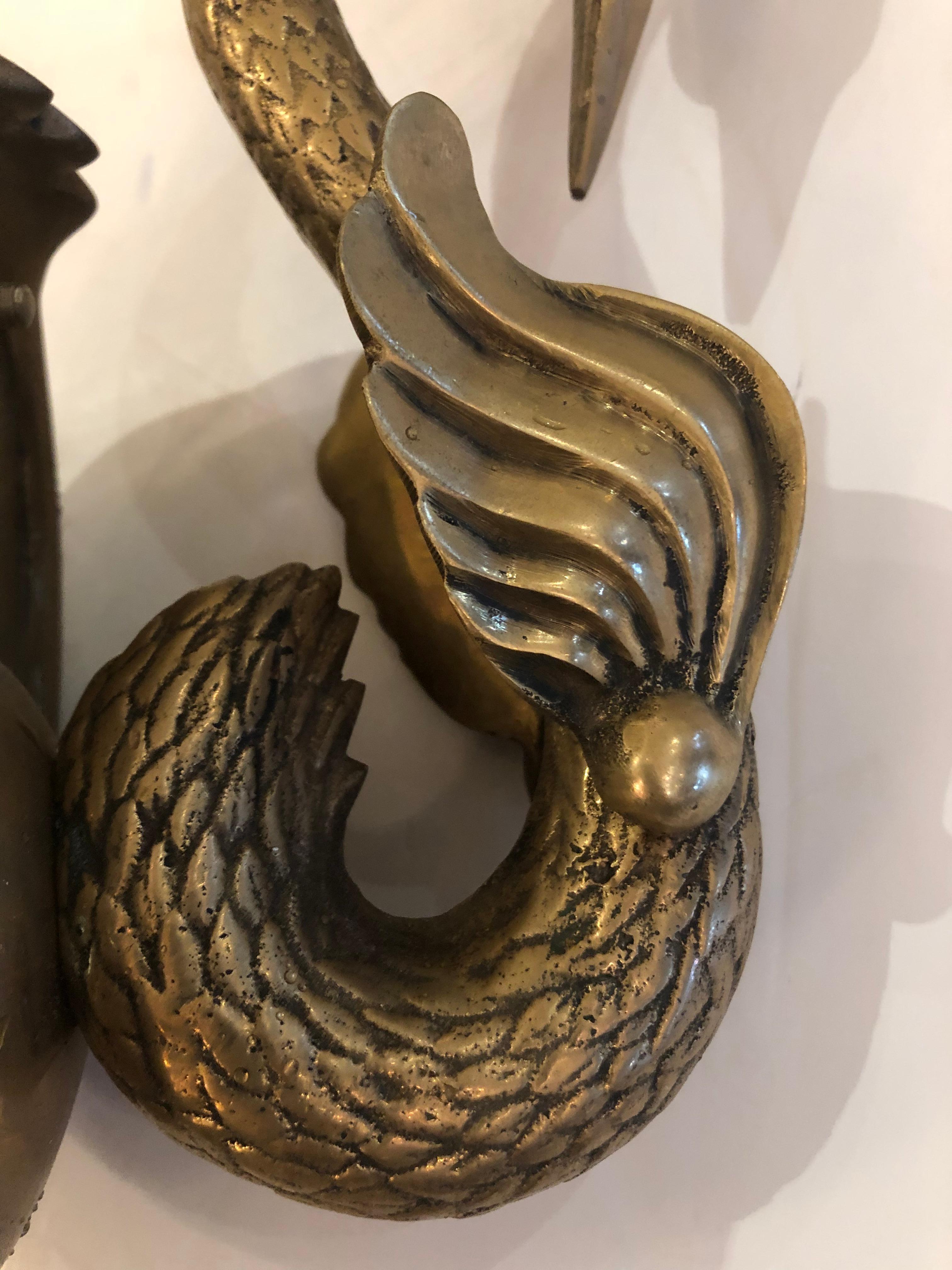 Late 20th Century Romantic Pair of Chapman Brass Swan Sconces