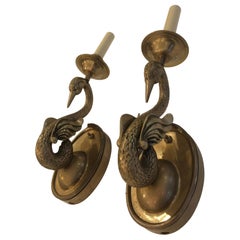 Romantic Pair of Chapman Brass Swan Sconces