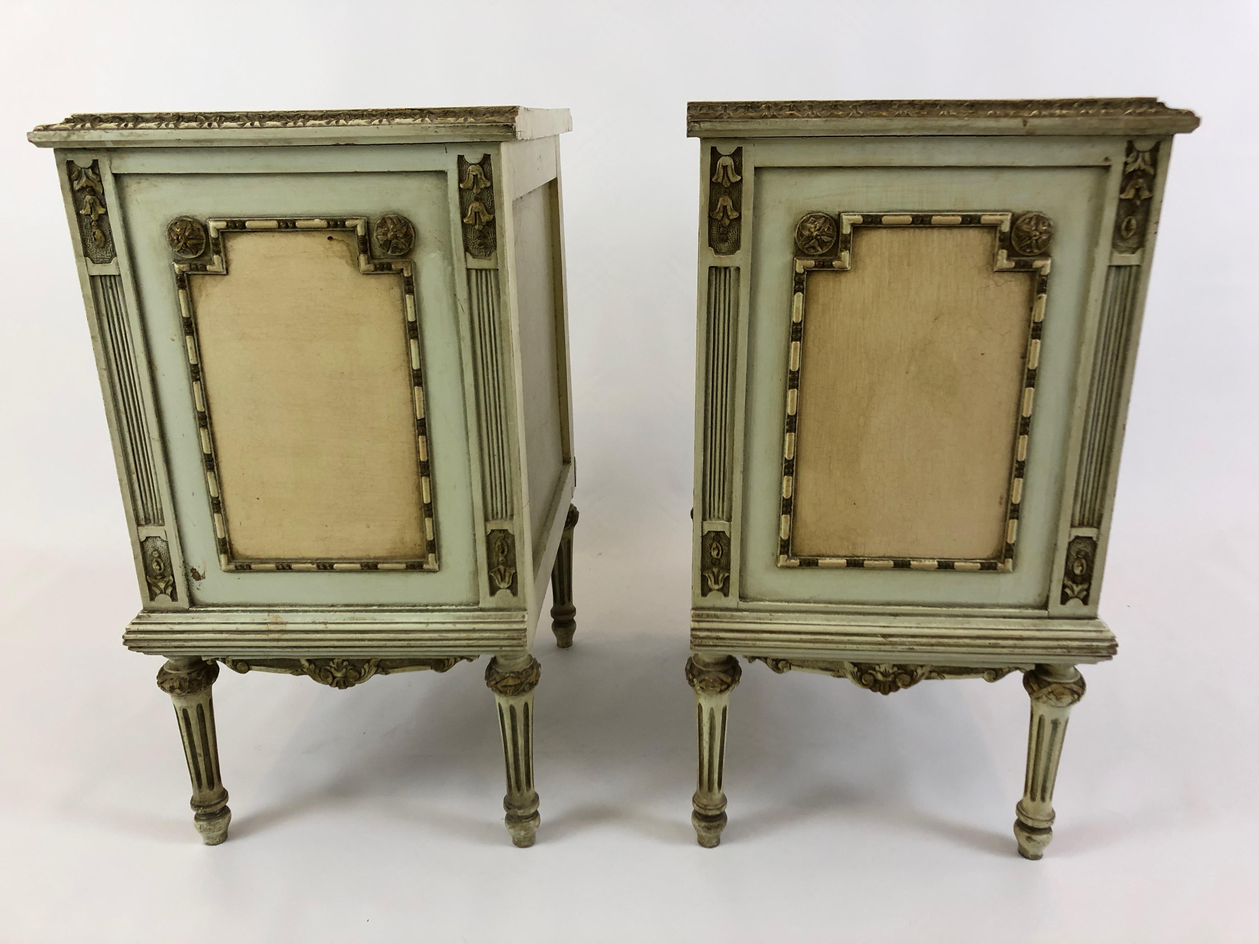 Cane Romantic Pair of French Louis XV Style Painted Nightstands