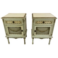 Romantic Pair of French Louis XV Style Painted Nightstands