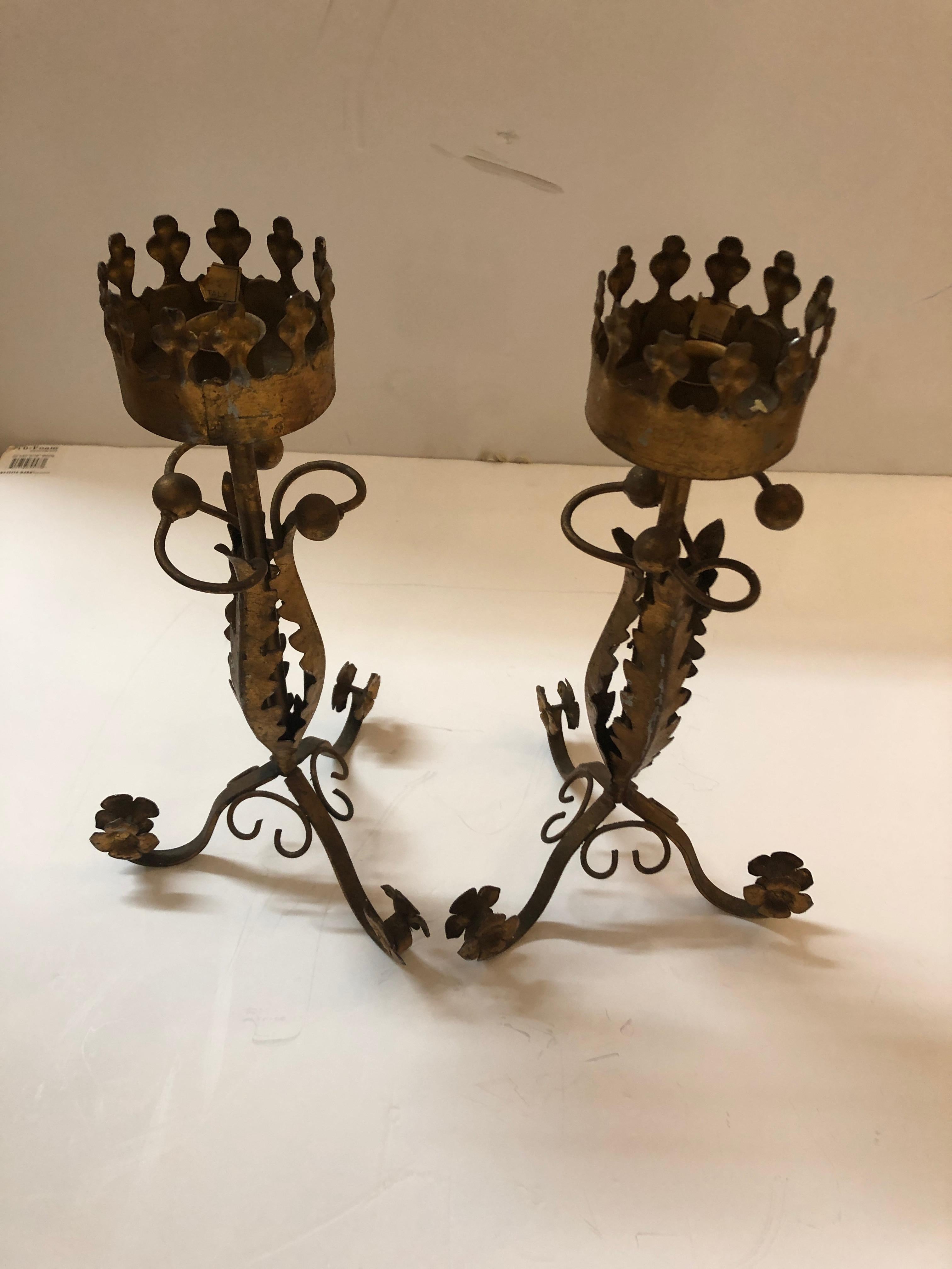 Romantic Pair of Giltiron Italian Candlesticks 4