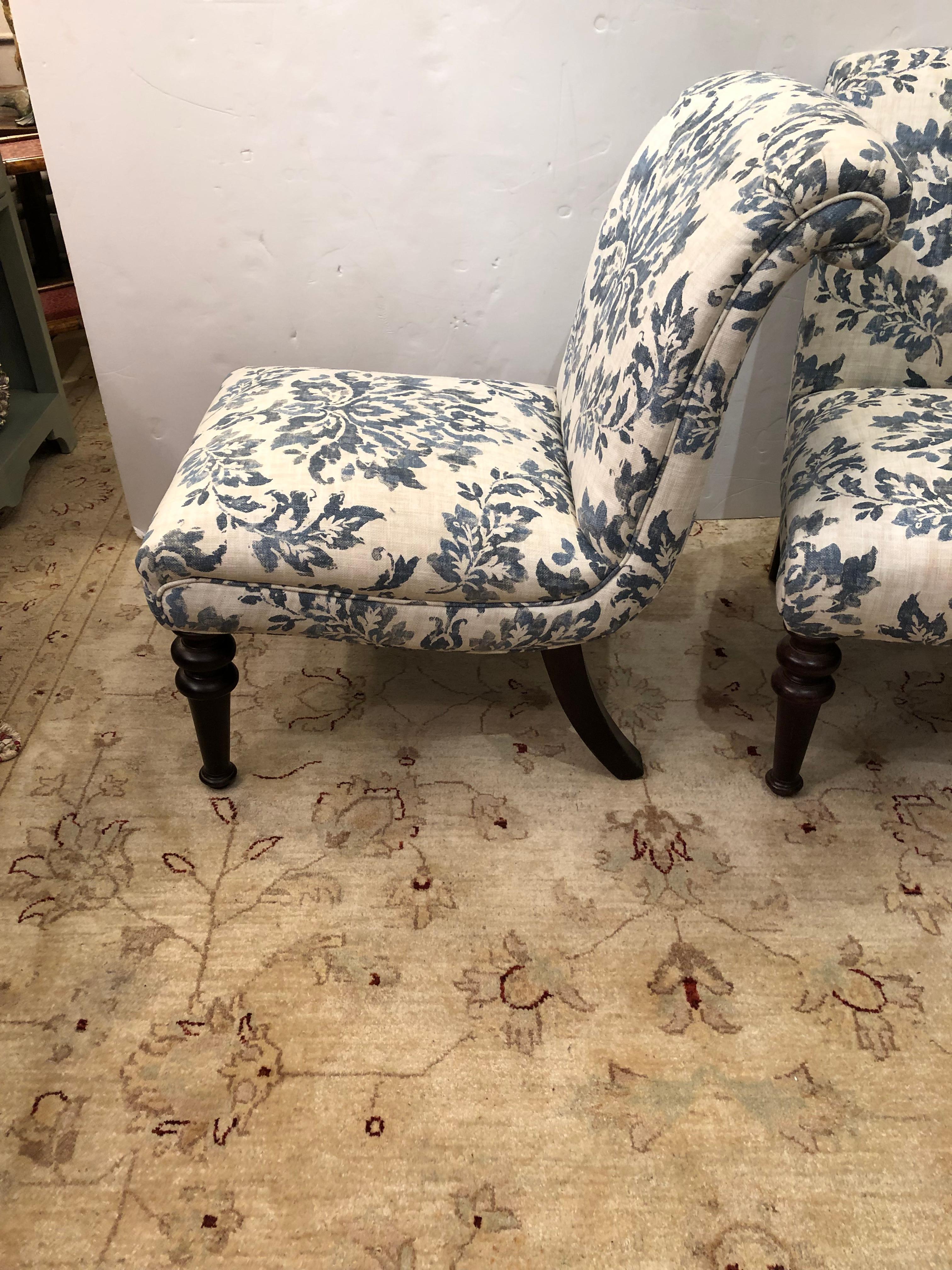 Visual Reference: Romantic Pair Of Vintage Slipper Chairs With New Upholstery At
