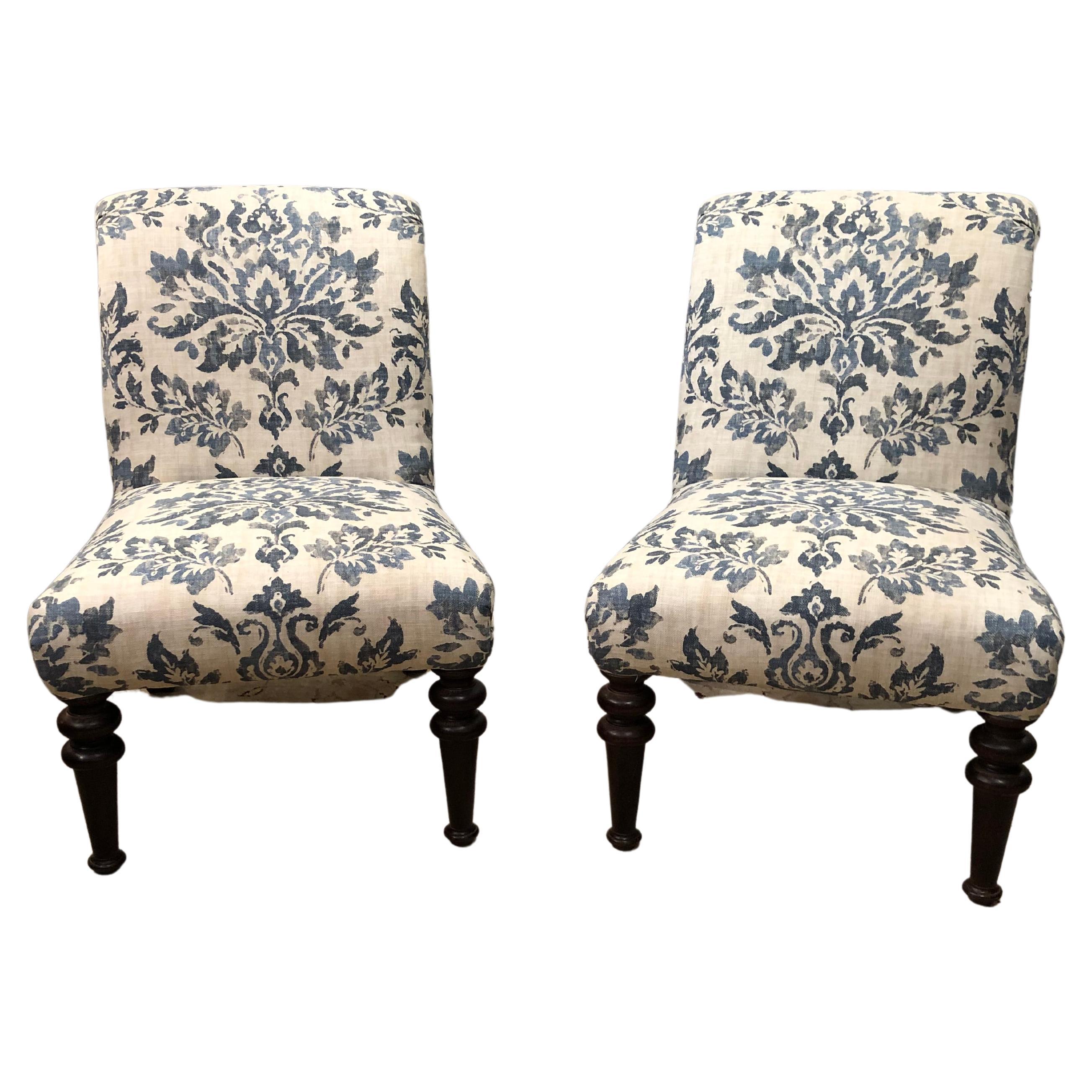 Romantic Pair of Vintage Slipper Chairs with New Upholstery at 1stDibs