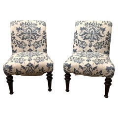 Romantic Pair of Vintage Slipper Chairs with New Upholstery
