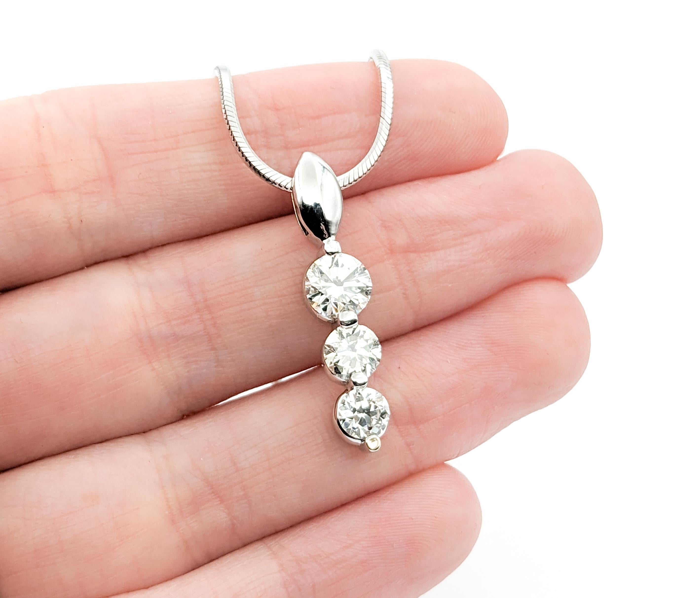 Contemporary Romantic Past, Present, Future Diamond Pendant Necklace in White Gold For Sale