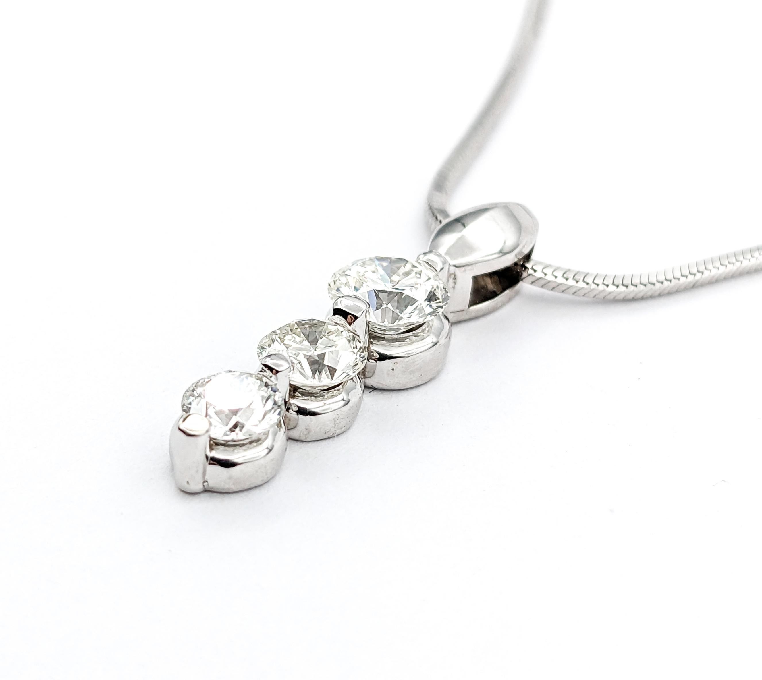 Round Cut Romantic Past, Present, Future Diamond Pendant Necklace in White Gold For Sale
