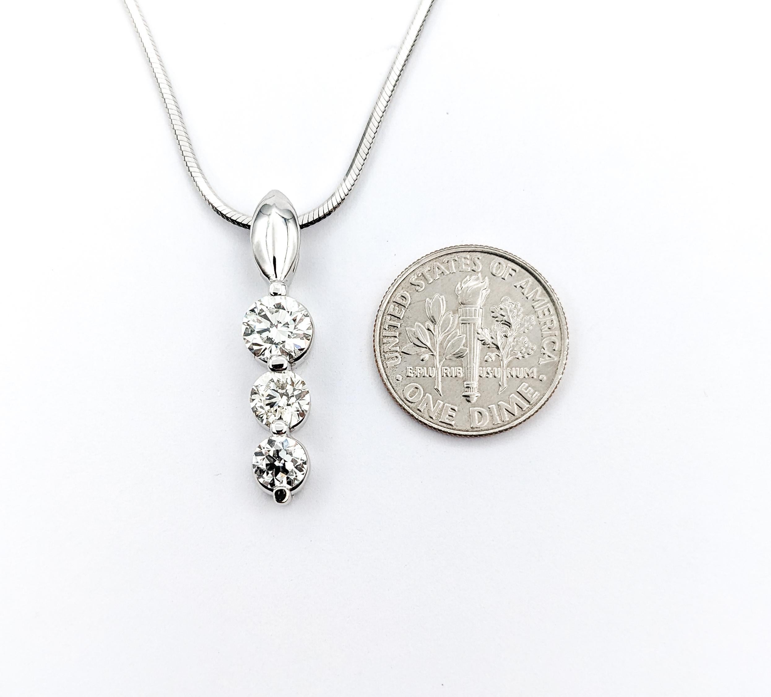 Romantic Past, Present, Future Diamond Pendant Necklace in White Gold In Excellent Condition For Sale In Bloomington, MN