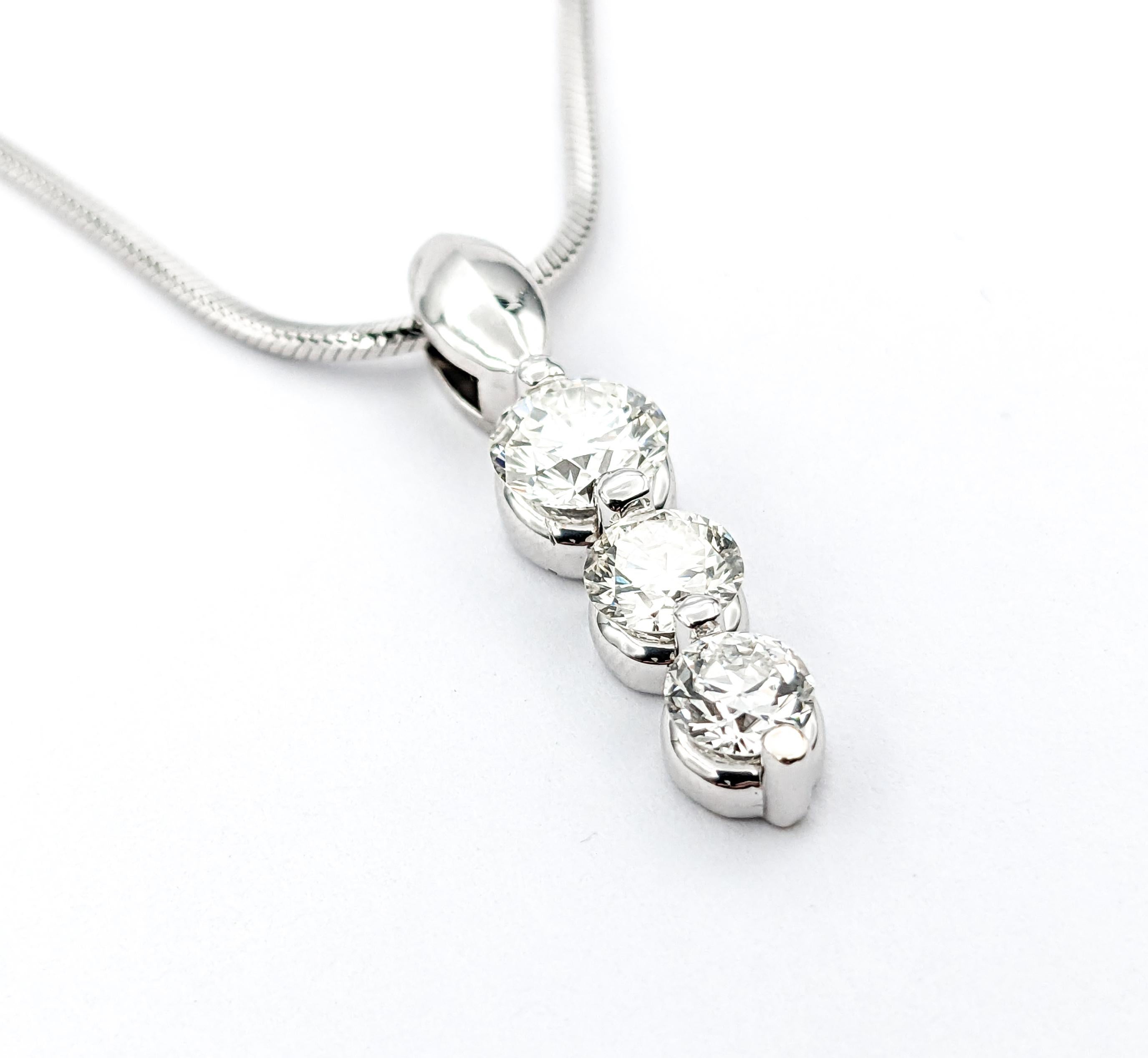 Women's Romantic Past, Present, Future Diamond Pendant Necklace in White Gold For Sale
