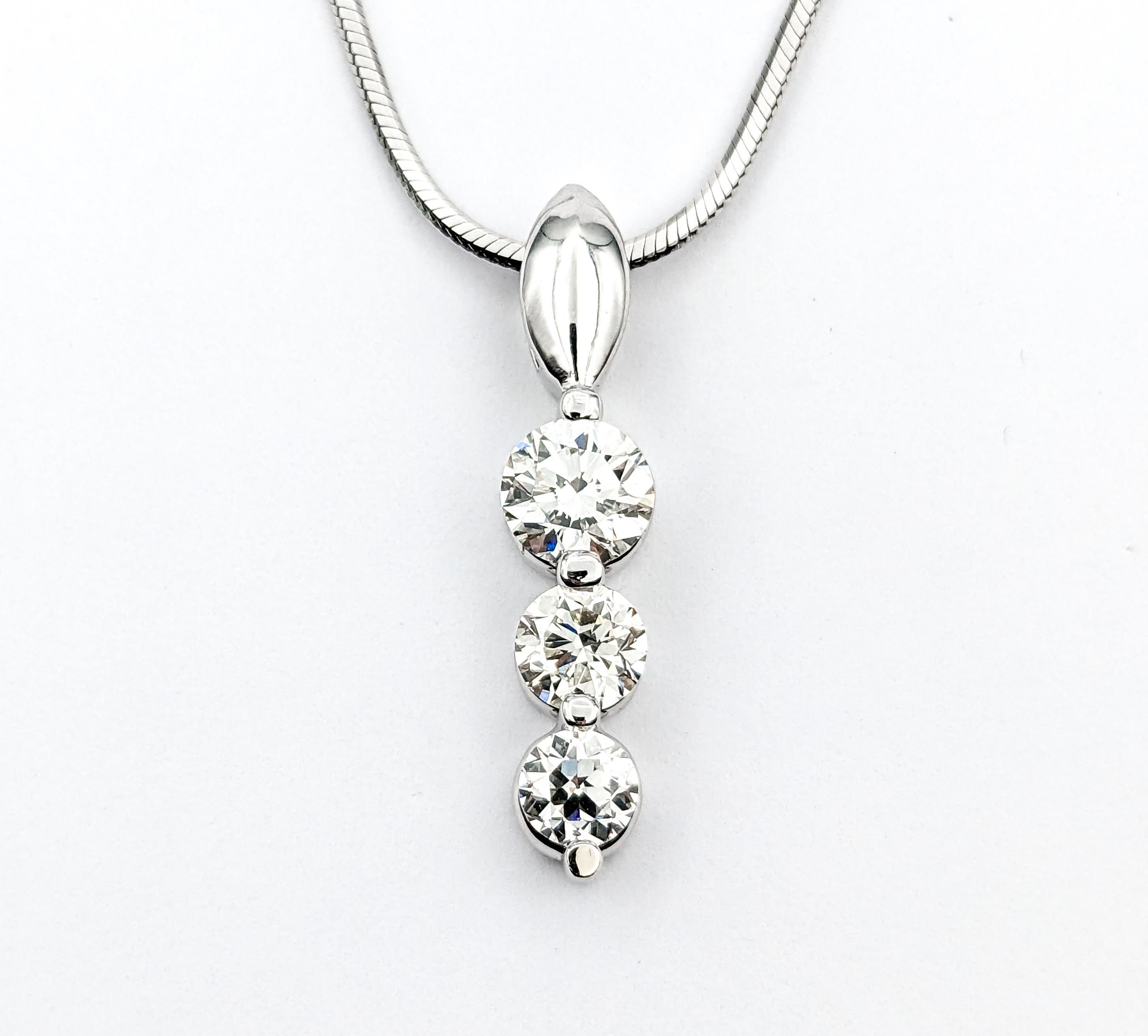 Romantic Past, Present, Future Diamond Pendant Necklace in White Gold For Sale 1