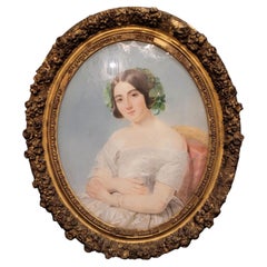 Romantic Pastel on paper “Aristocratic Portrait”, Signed Edmond Jewrin